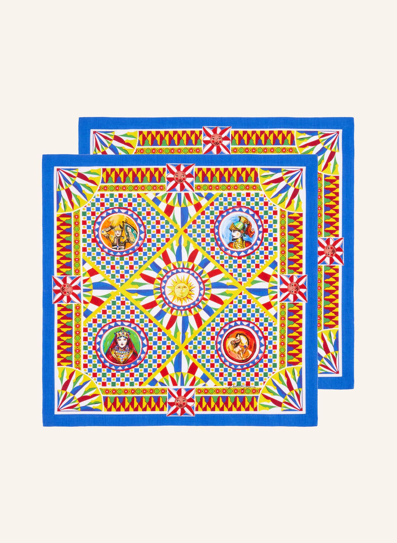 DOLCE & GABBANA CASA Set of 2 linen napkins, Color: BLUE/ RED/ YELLOW (Image 1)