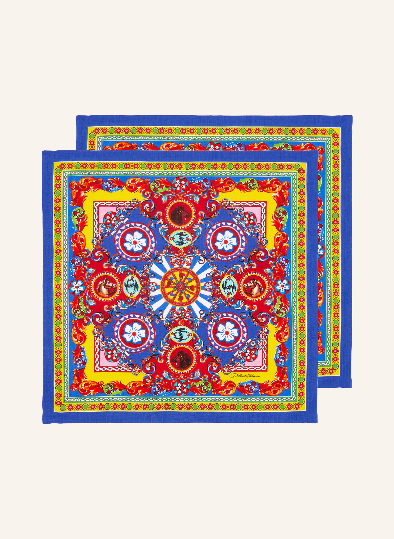 DOLCE & GABBANA CASA Set of 2 linen napkins, Color: BLUE/ YELLOW/ RED (Image 1)