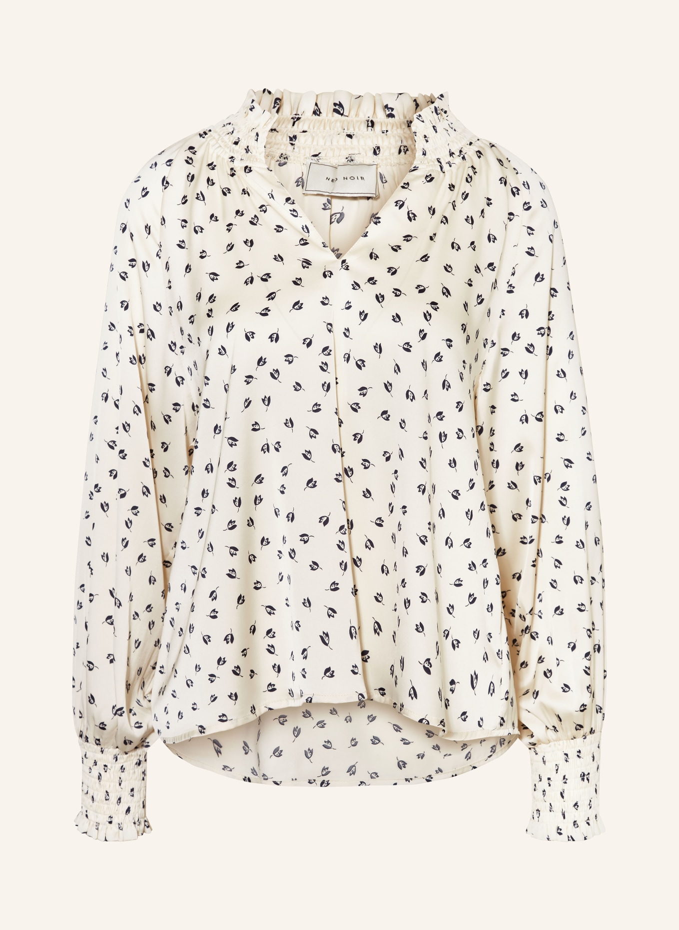 NEO NOIR Shirt blouse STONE DRAPY FLOWER made of satin, Color: CREAM/ BLACK (Image 1)