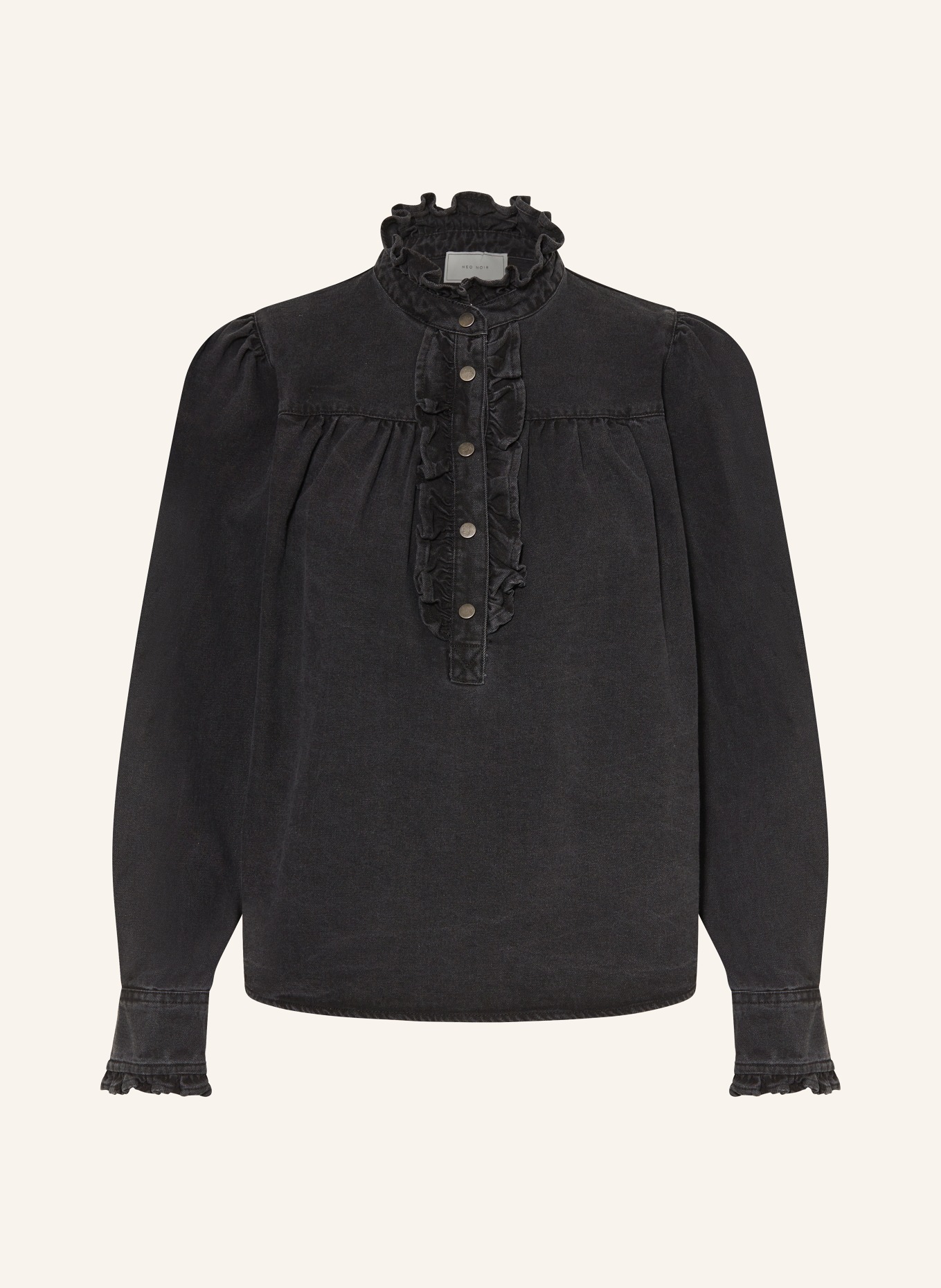 NEO NOIR Denim blouse JUSTINE with ruffles, Color: BLACK (Image 1)