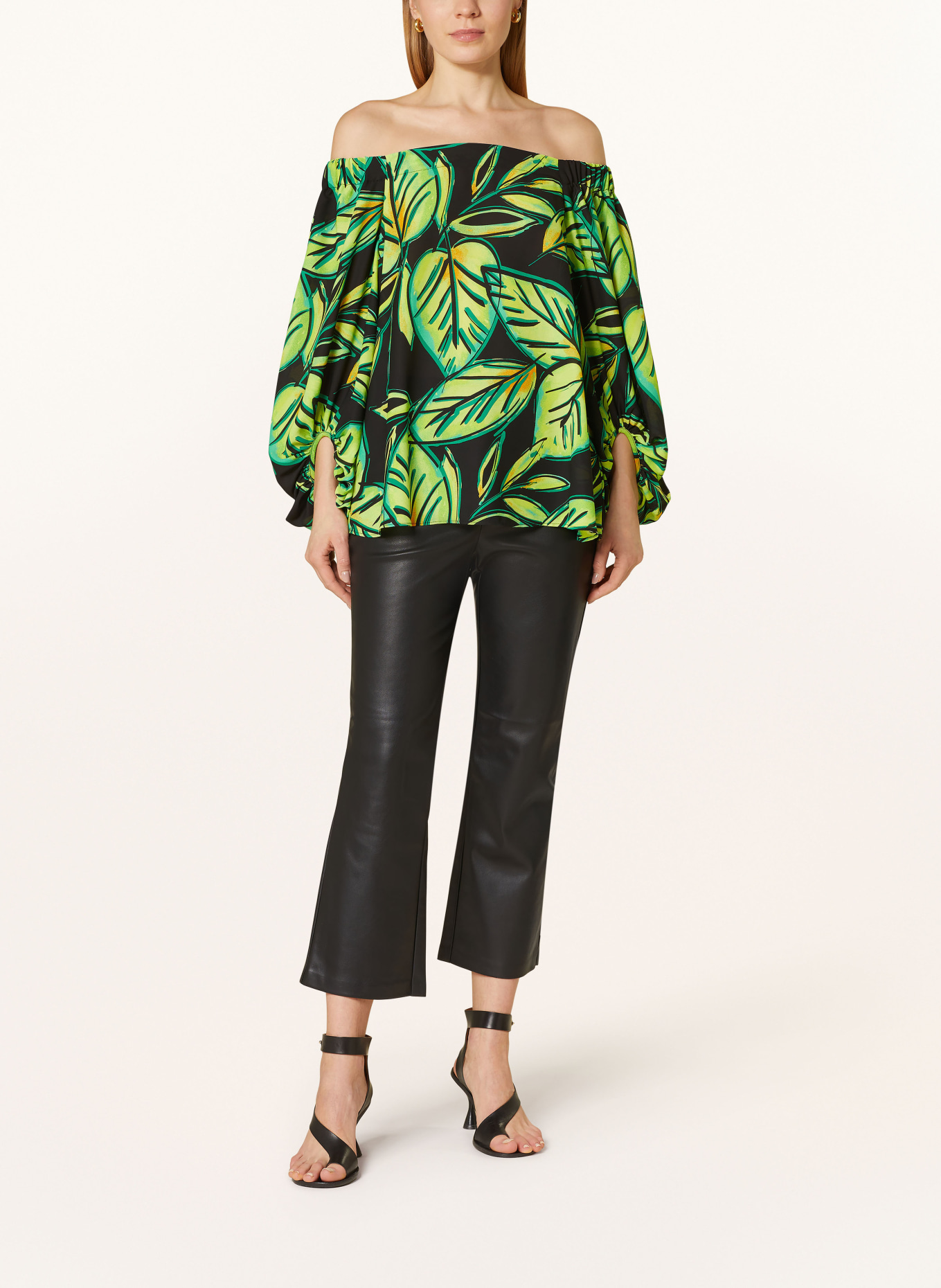 Joseph Ribkoff Off-the-shoulder blouse with 3/4 sleeves, Color: BLACK/ GREEN (Image 2)