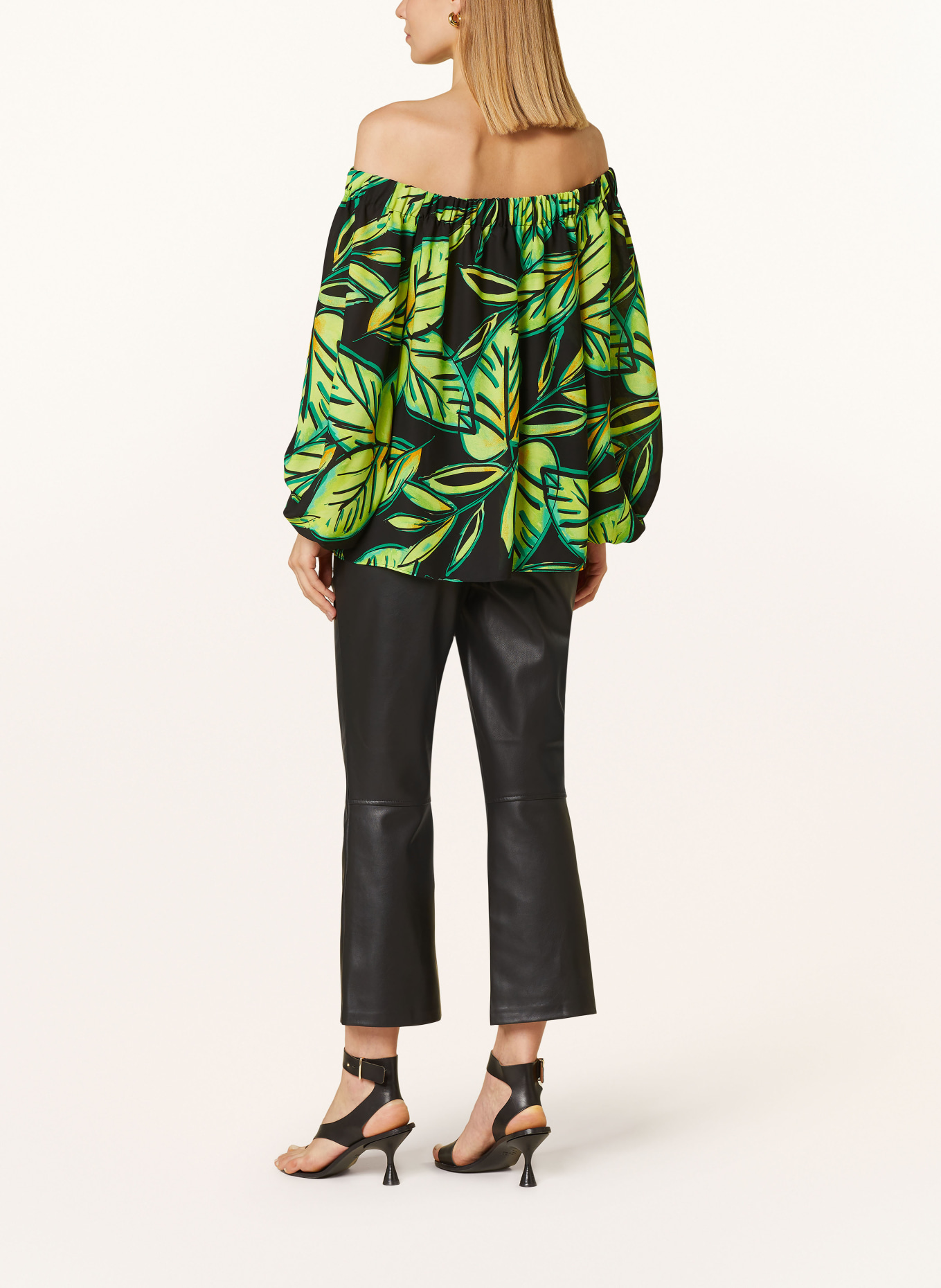 Joseph Ribkoff Off-the-shoulder blouse with 3/4 sleeves, Color: BLACK/ GREEN (Image 3)
