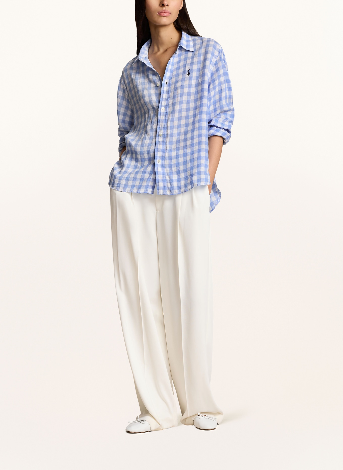 POLO RALPH LAUREN Shirt blouse made of linen, Color: WHITE/ LIGHT BLUE (Image 2)
