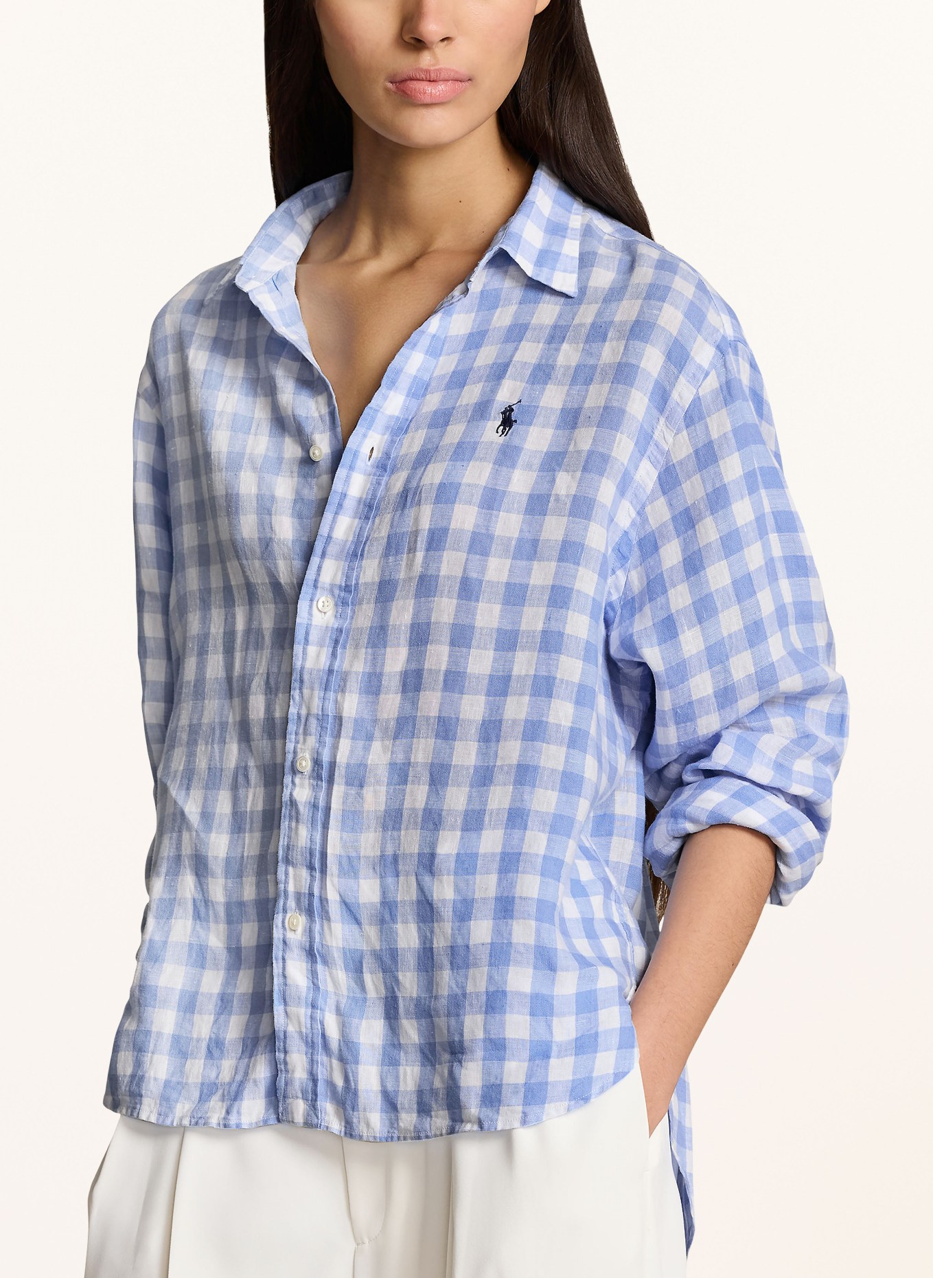 POLO RALPH LAUREN Shirt blouse made of linen, Color: WHITE/ LIGHT BLUE (Image 4)