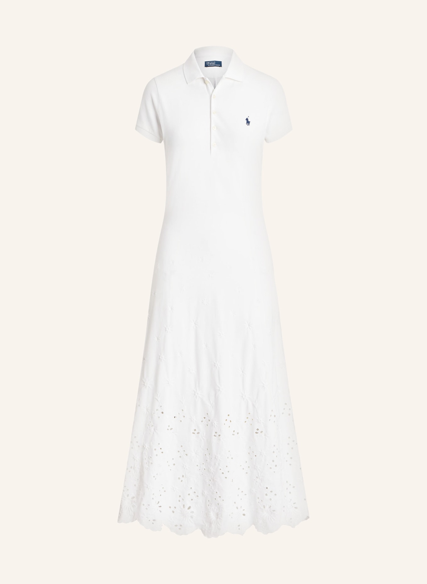POLO RALPH LAUREN Piqué polo dress with lace, Color: WHITE (Image 1)