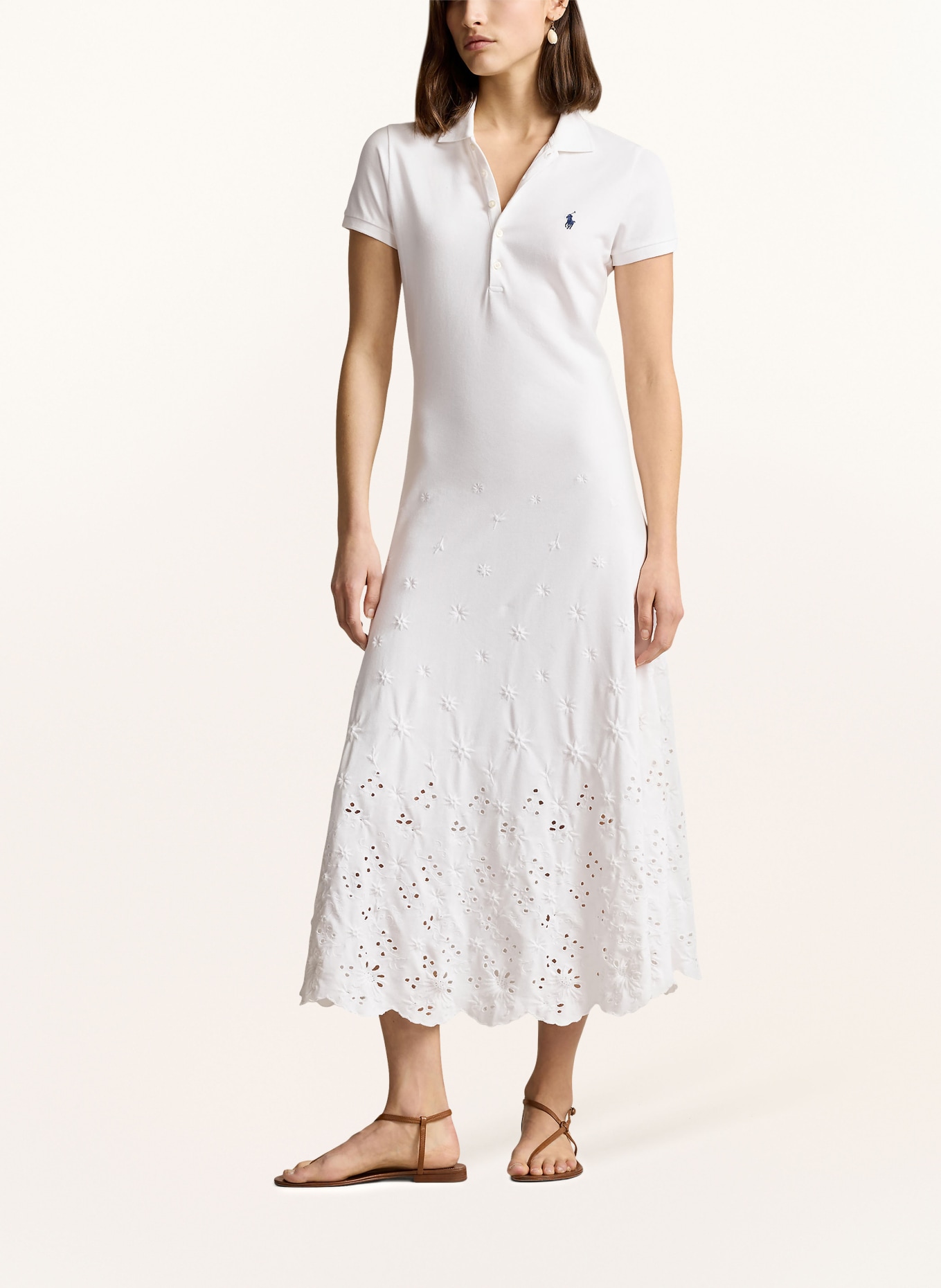 POLO RALPH LAUREN Piqué polo dress with lace, Color: WHITE (Image 2)