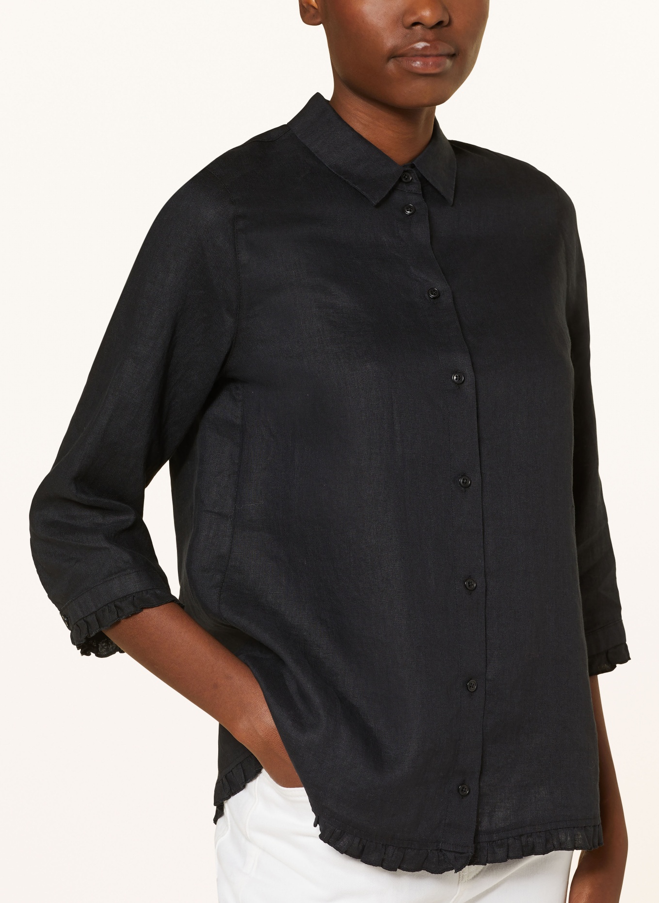 lilienfels Shirt blouse made of linen with 3/4 sleeves, Color: BLACK (Image 4)