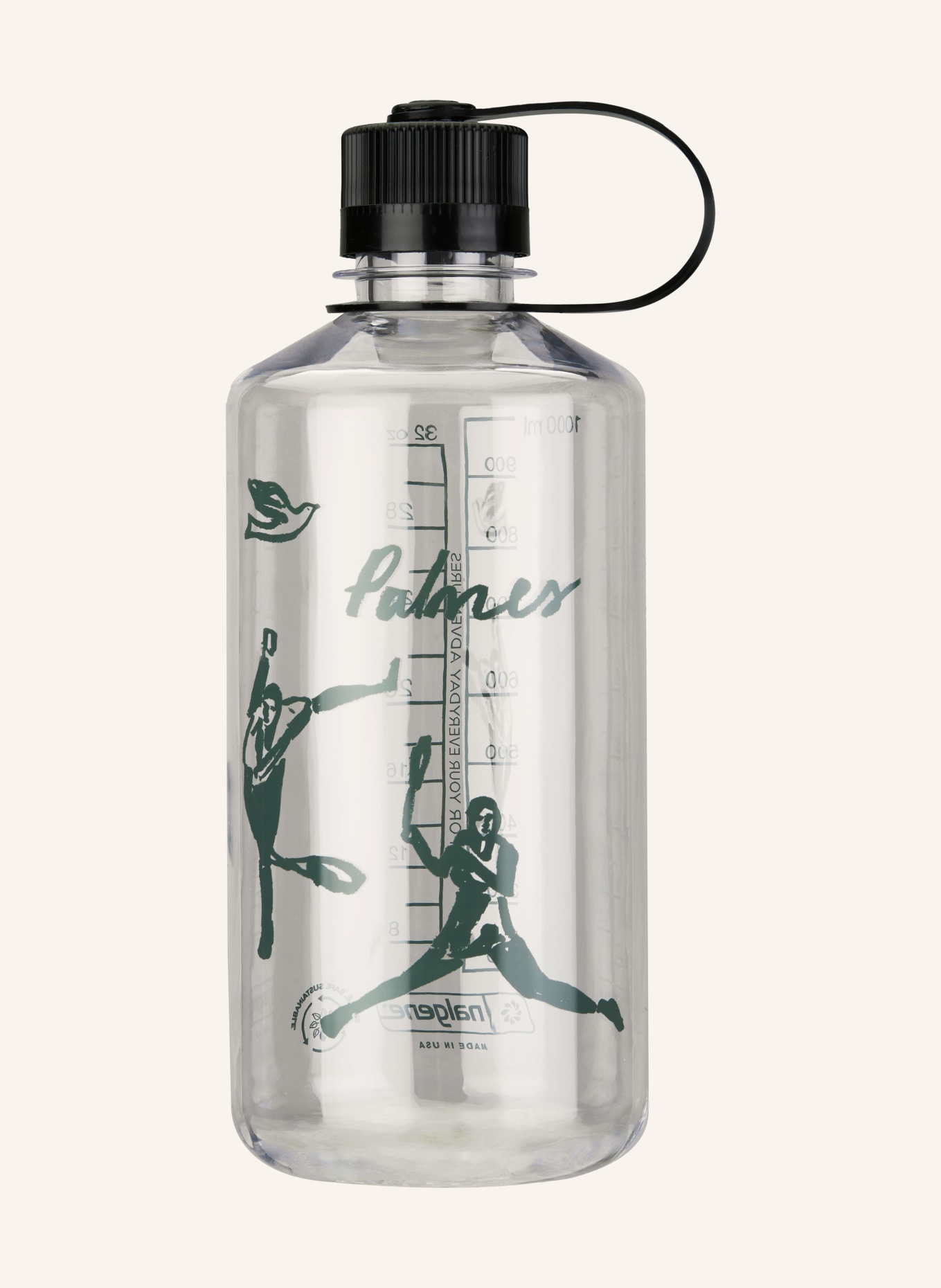 Palmes Water bottle SANDY, Color: WHITE/ BLACK (Image 1)