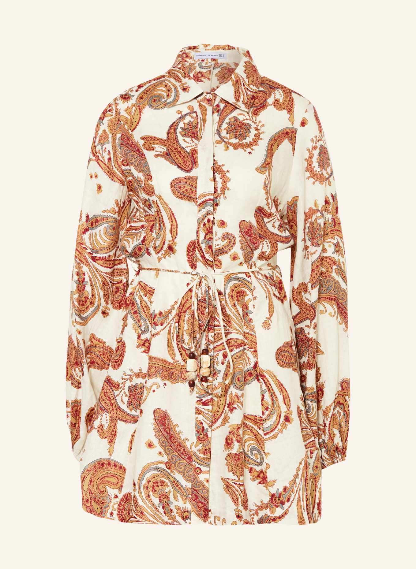 FAITHFULL THE BRAND Sukienka koszulowa RAE z lnu, Kolor: KREMOWY/ CIEMNOCZERWONY/ BRĄZOWY (Obrazek 1)