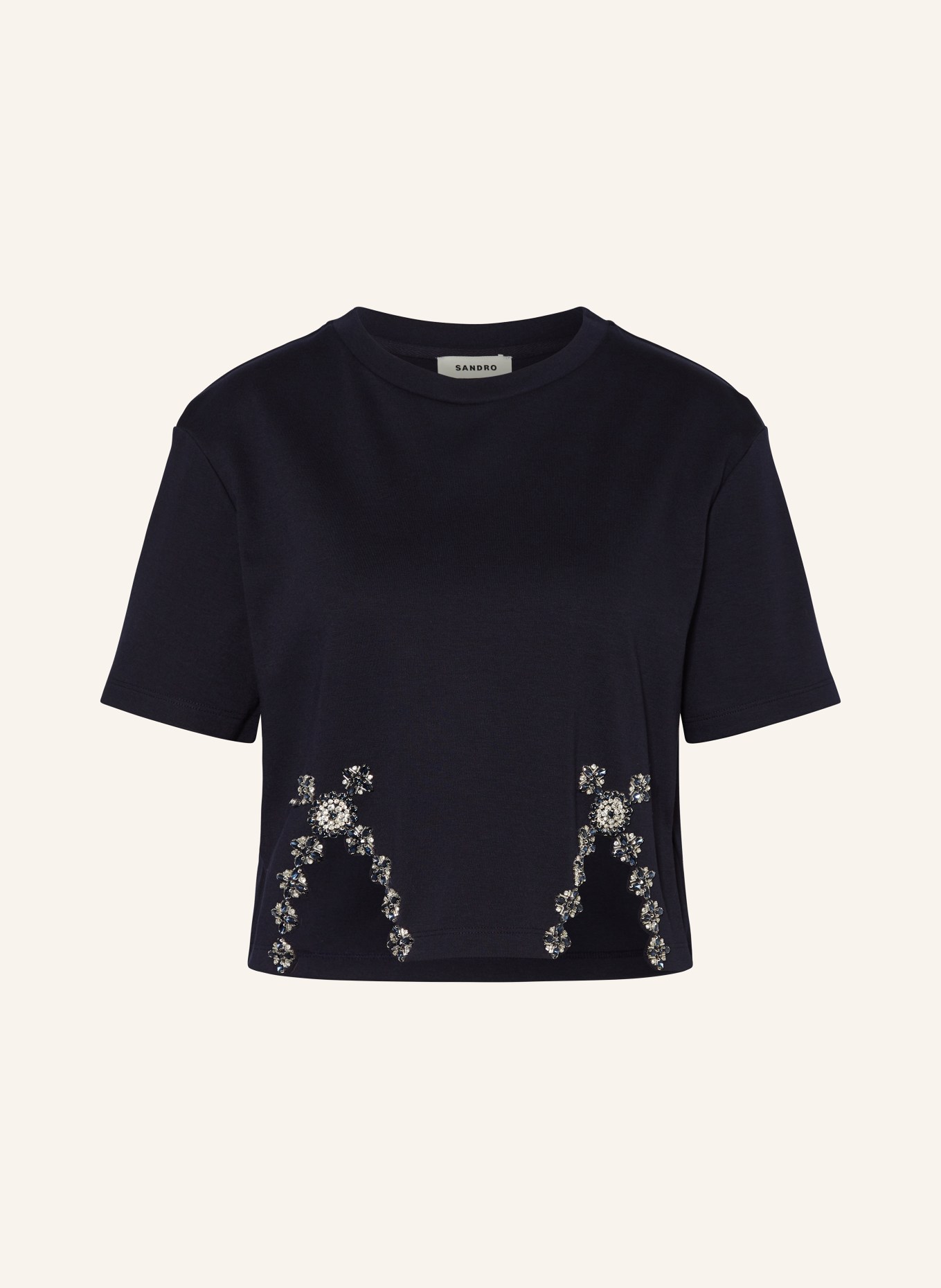 SANDRO Cropped-Shirt mit Schmucksteinen, Farbe: DUNKELBLAU (Bild 1)