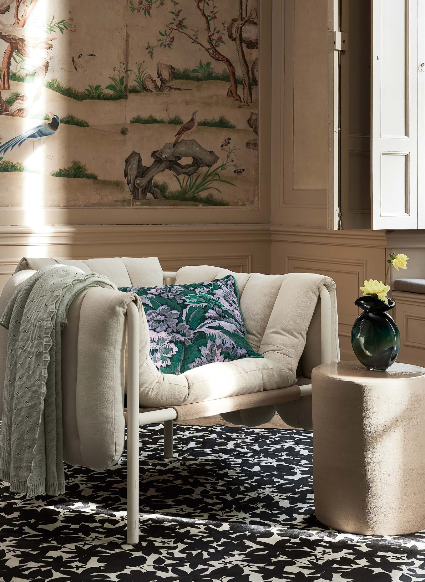 ESSENZA Decorative cushion YFKE in velvet, Color: GREEN/ LIGHT PURPLE/ DARK GREEN (Image 4)