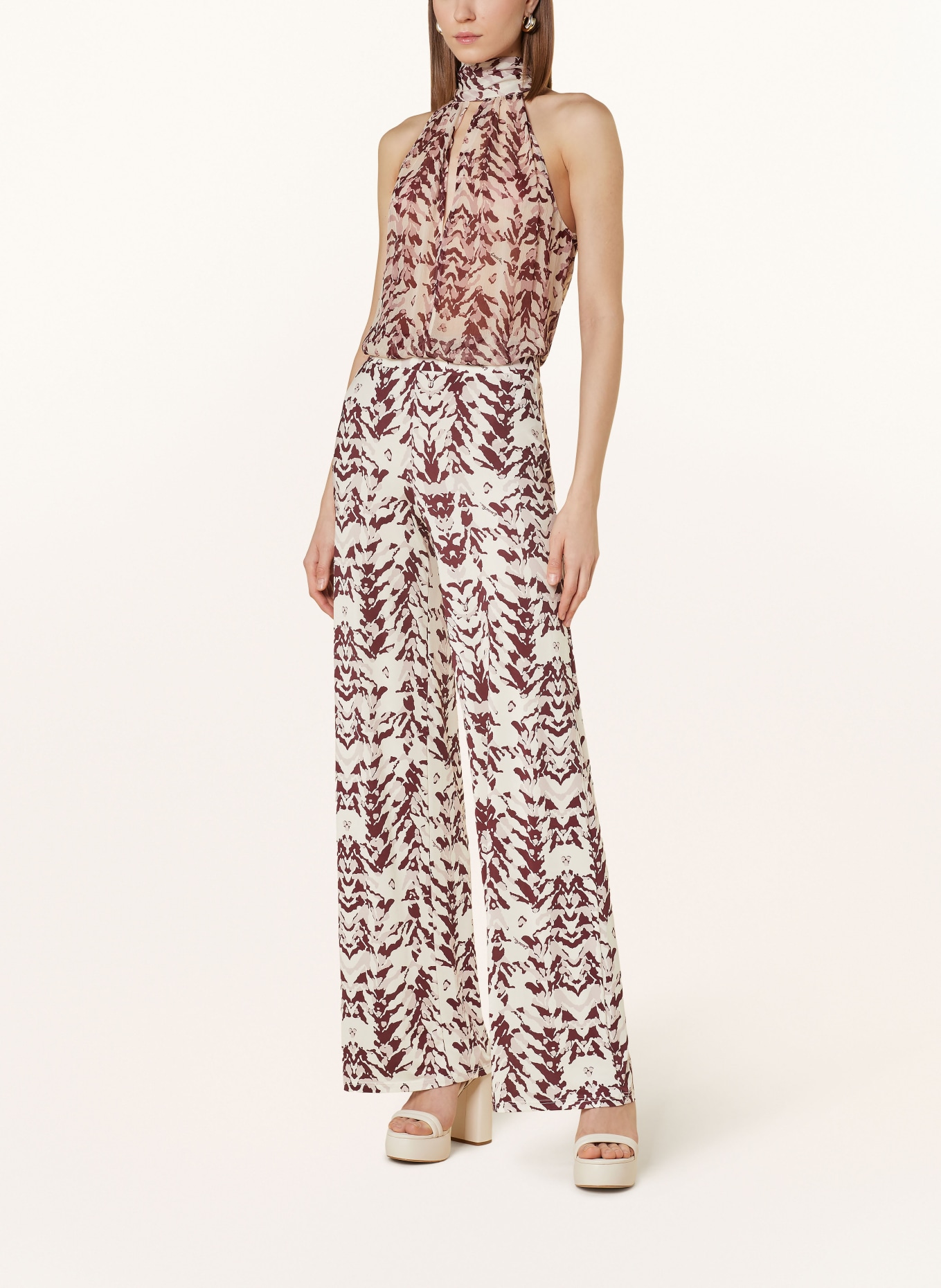 PATRIZIA PEPE Wide leg trousers made of jersey, Color: DUSKY PINK/ CREAM/ DARK RED (Image 2)