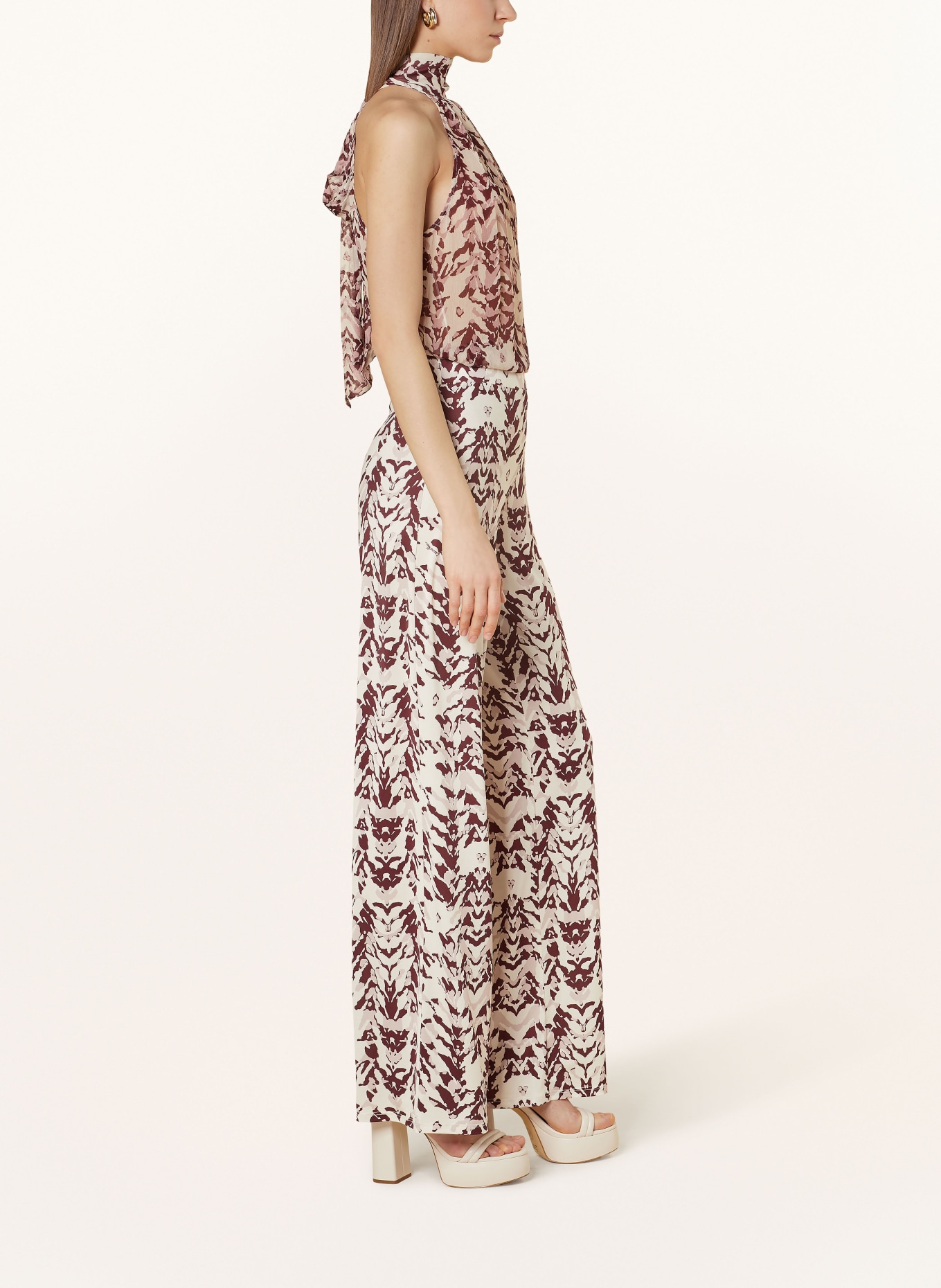 PATRIZIA PEPE Wide leg trousers made of jersey, Color: DUSKY PINK/ CREAM/ DARK RED (Image 4)