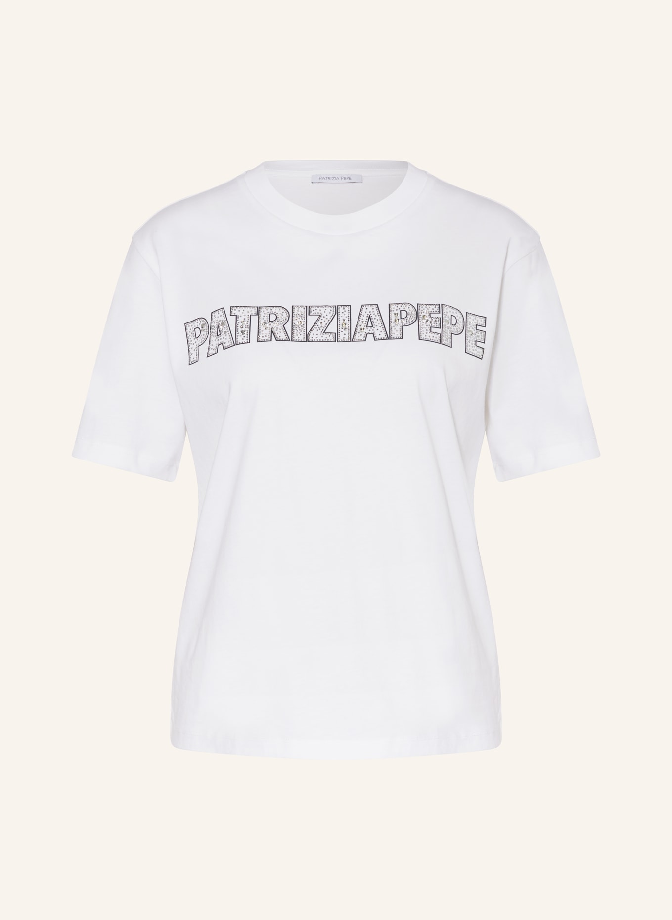 PATRIZIA PEPE T-shirt with decorative gems, Color: WHITE/ GRAY/ SILVER (Image 1)
