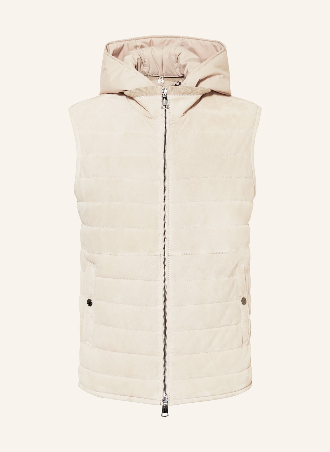 manzoni 24 Quilted vest in mixed materials with detachable hood, Color: BEIGE (Image 1)