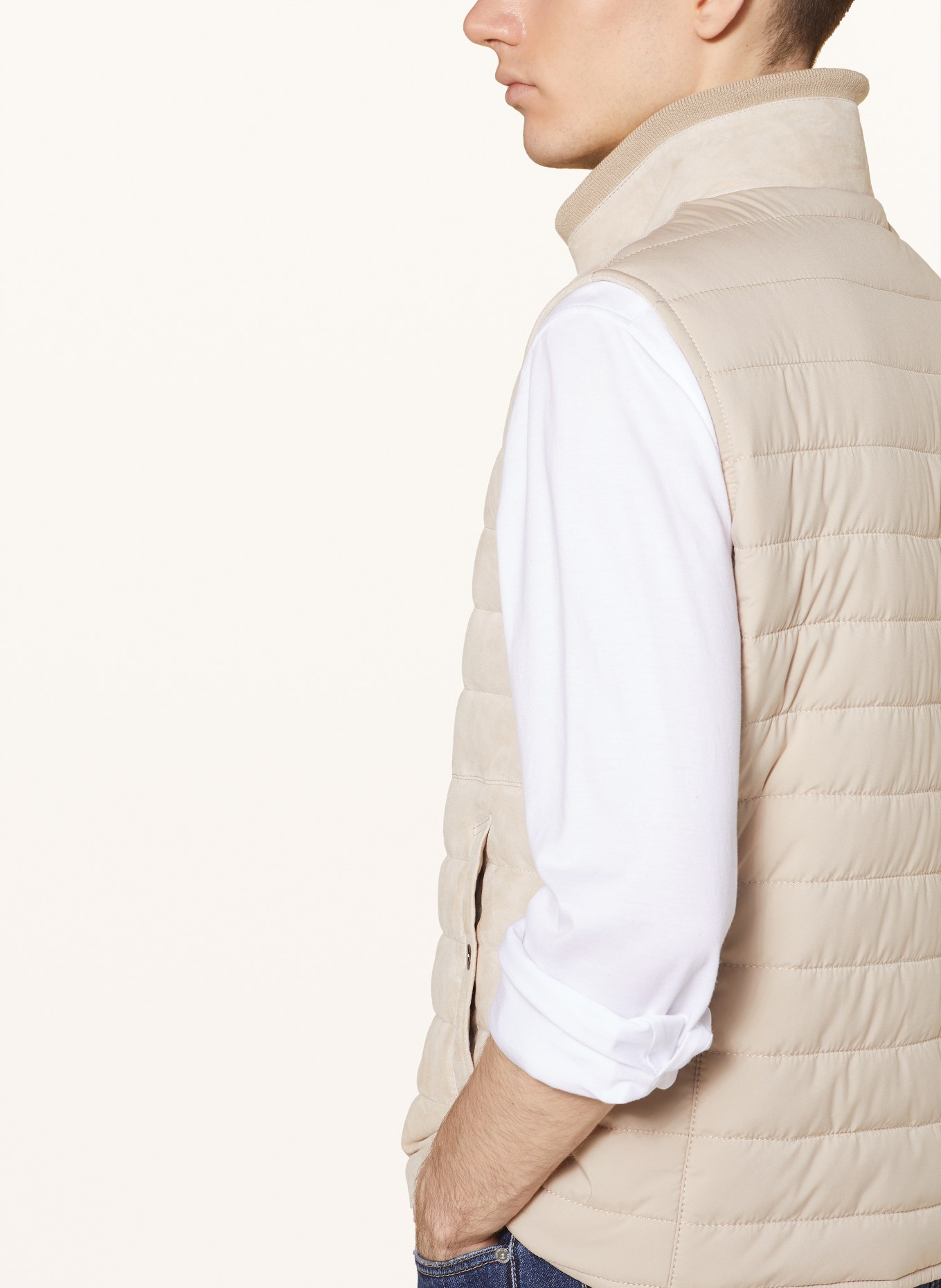 manzoni 24 Quilted vest in mixed materials with detachable hood, Color: BEIGE (Image 6)
