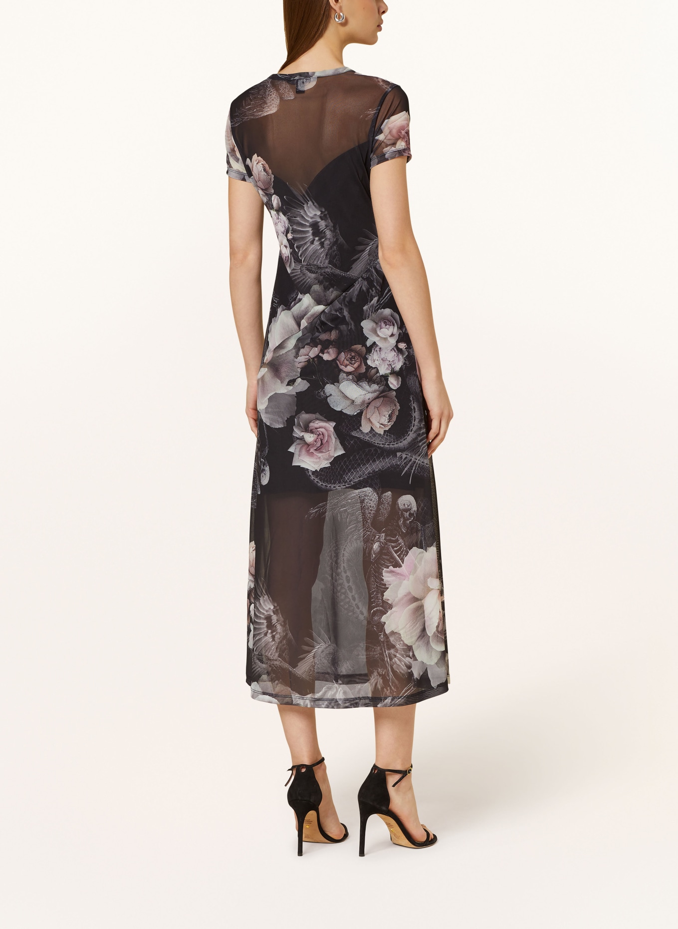 ALLSAINTS Mesh dress HANNA VALLEY, Color: BLACK/ GRAY/ PINK (Image 3)