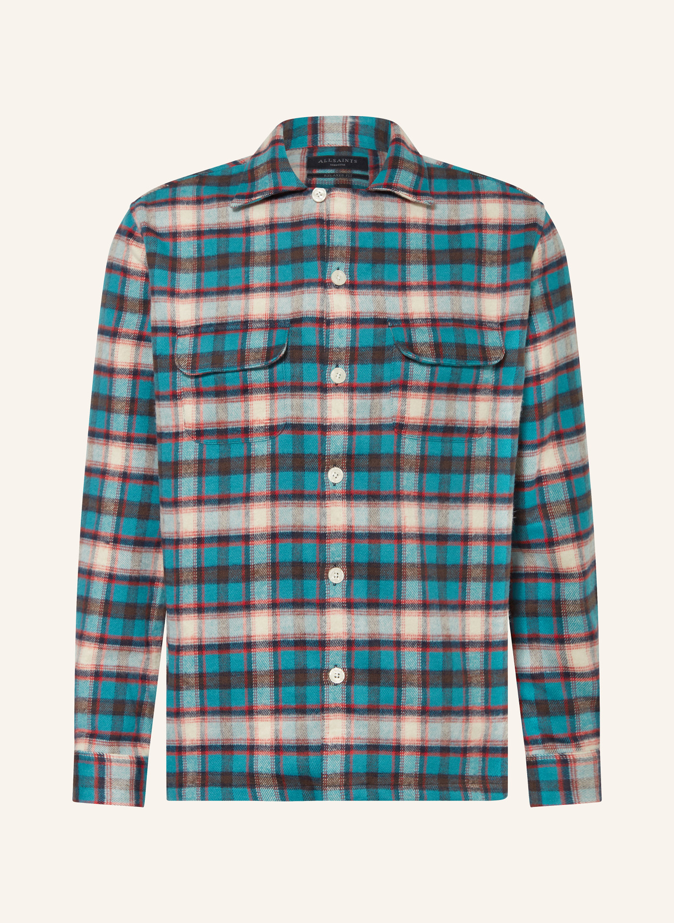 ALLSAINTS Flannel shirt CRAYO relaxed fit, Color: TURQUOISE/ ORANGE/ CREAM (Image 1)