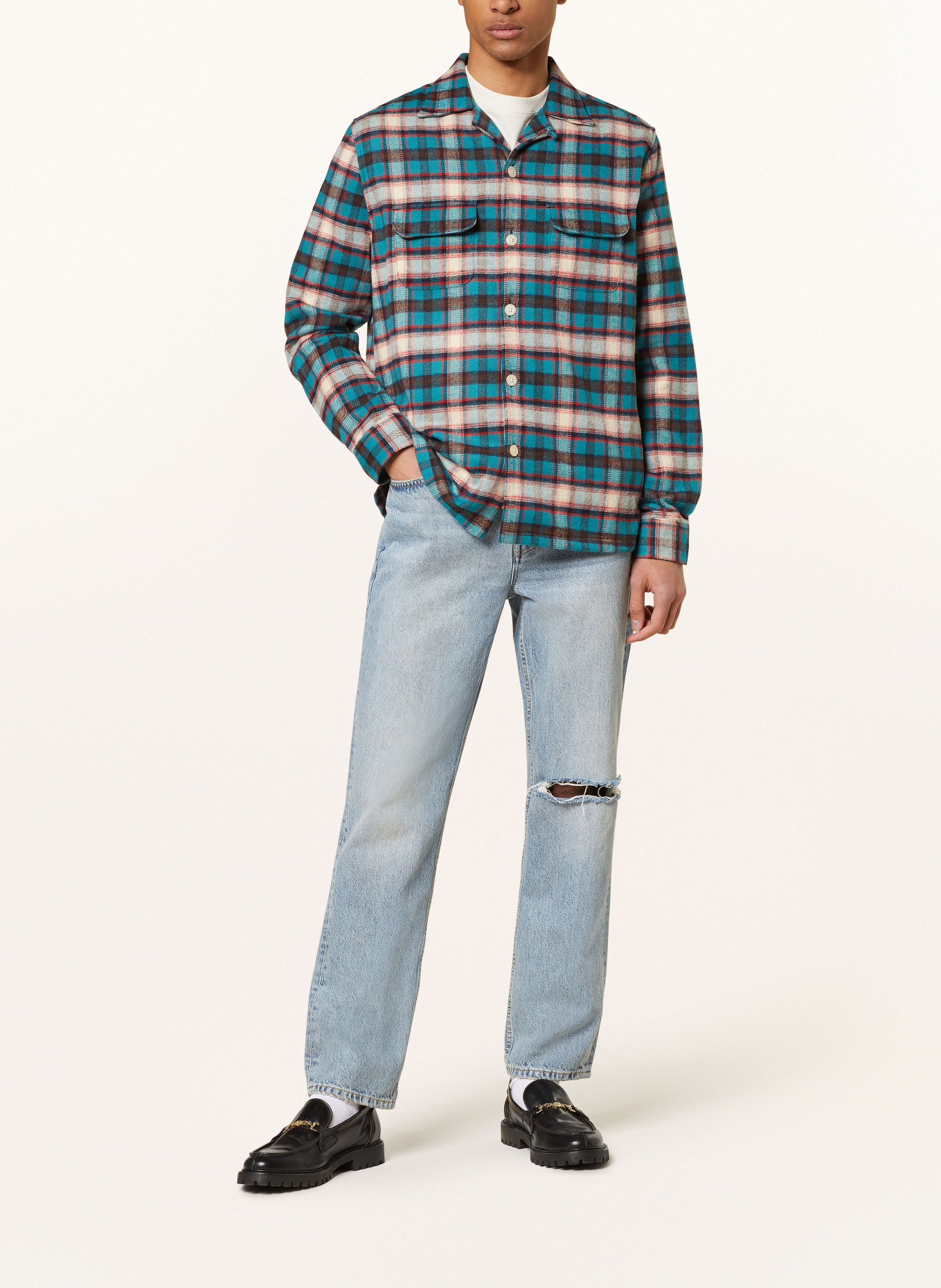 ALLSAINTS Flannel shirt CRAYO relaxed fit, Color: TURQUOISE/ ORANGE/ CREAM (Image 3)