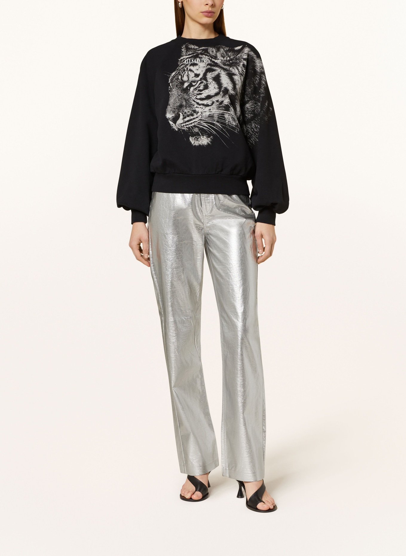 ALLSAINTS Sweatshirt TIGRESS CYGNI with cut-out, Color: BLACK/ WHITE/ GRAY (Image 2)