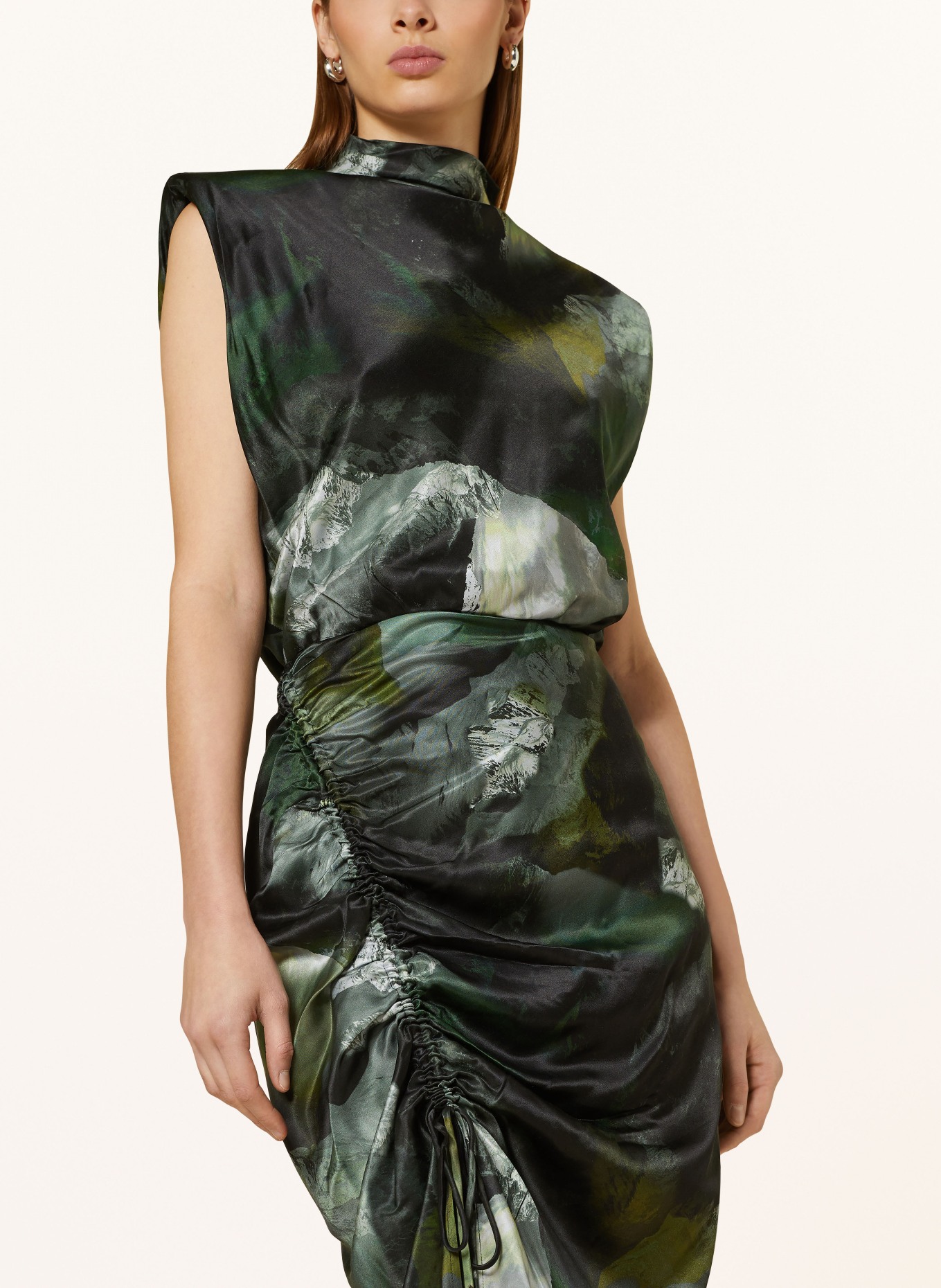 ALLSAINTS Satin dress ISA APPALACHIAN, Color: KHAKI/ DARK GREEN/ GRAY (Image 4)