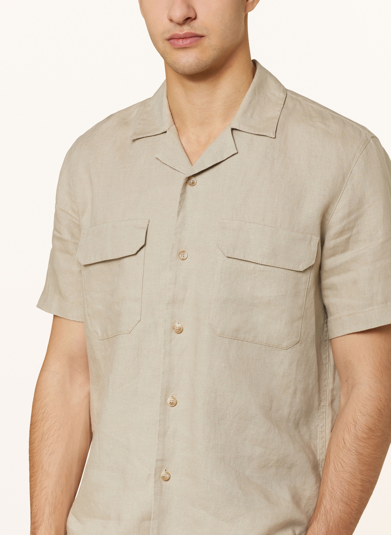 Marc O'Polo Short sleeve shirt regular fit made of linen, Color: LIGHT BROWN (Image 4)