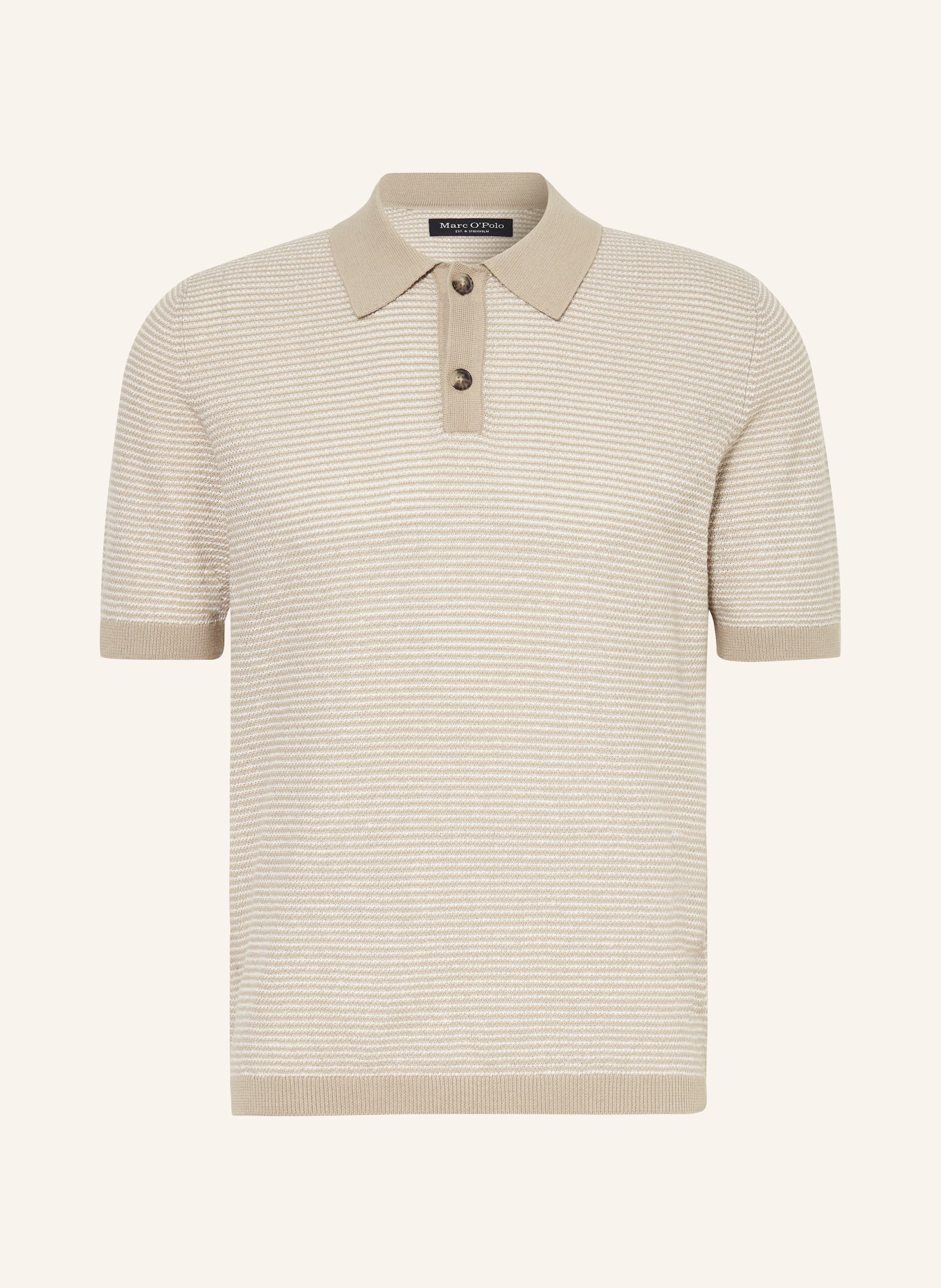 Marc O'Polo Knitted polo shirt with linen, Color: WHITE/ BEIGE (Image 1)