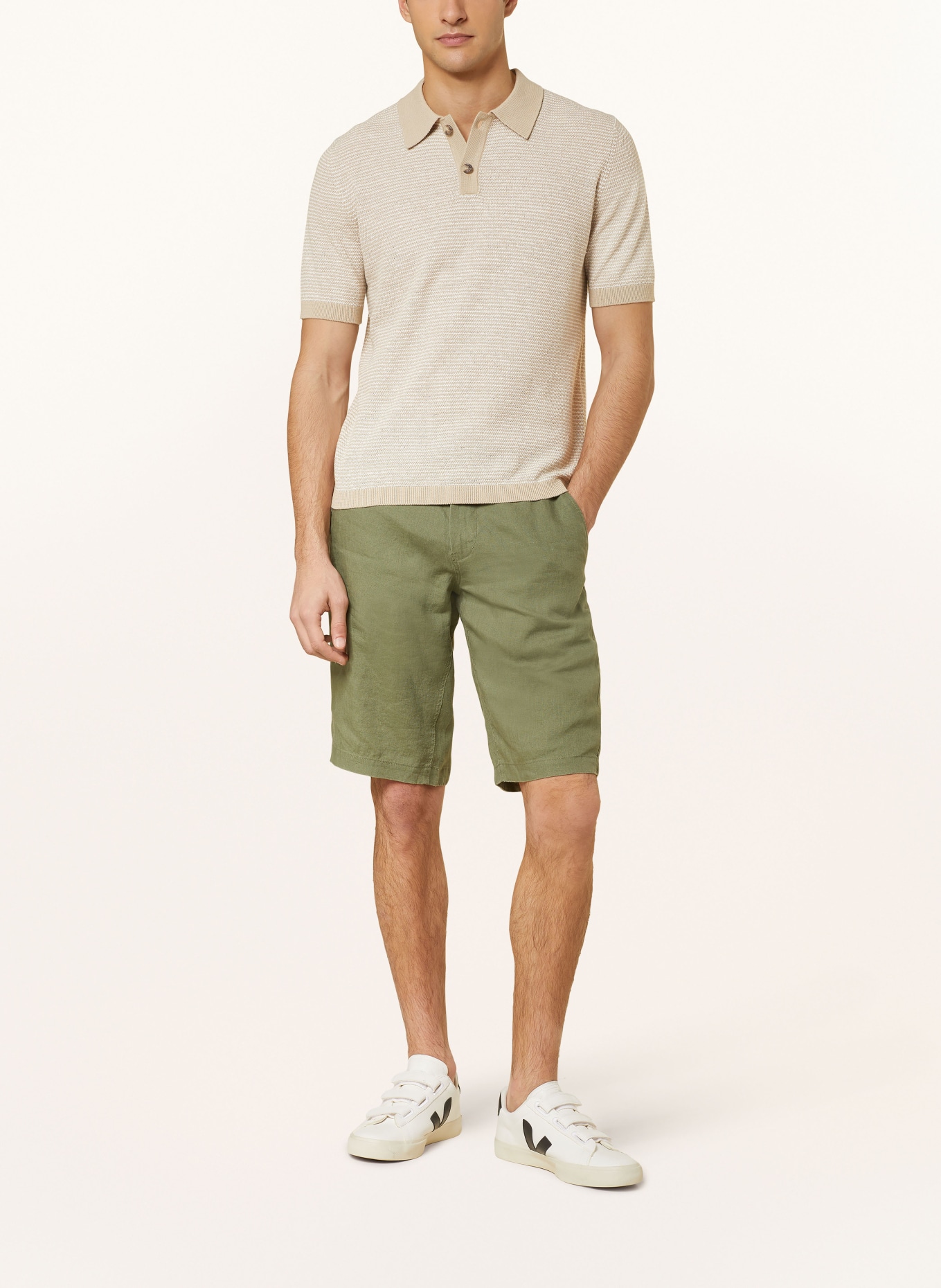 Marc O'Polo Knitted polo shirt with linen, Color: WHITE/ BEIGE (Image 2)