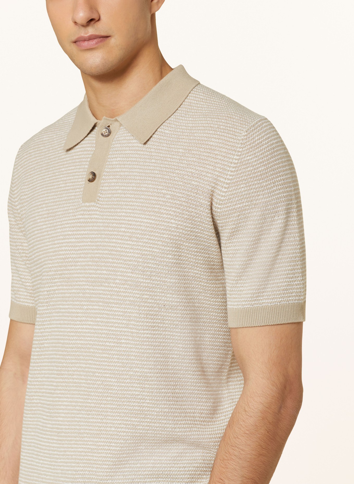 Marc O'Polo Knitted polo shirt with linen, Color: WHITE/ BEIGE (Image 4)