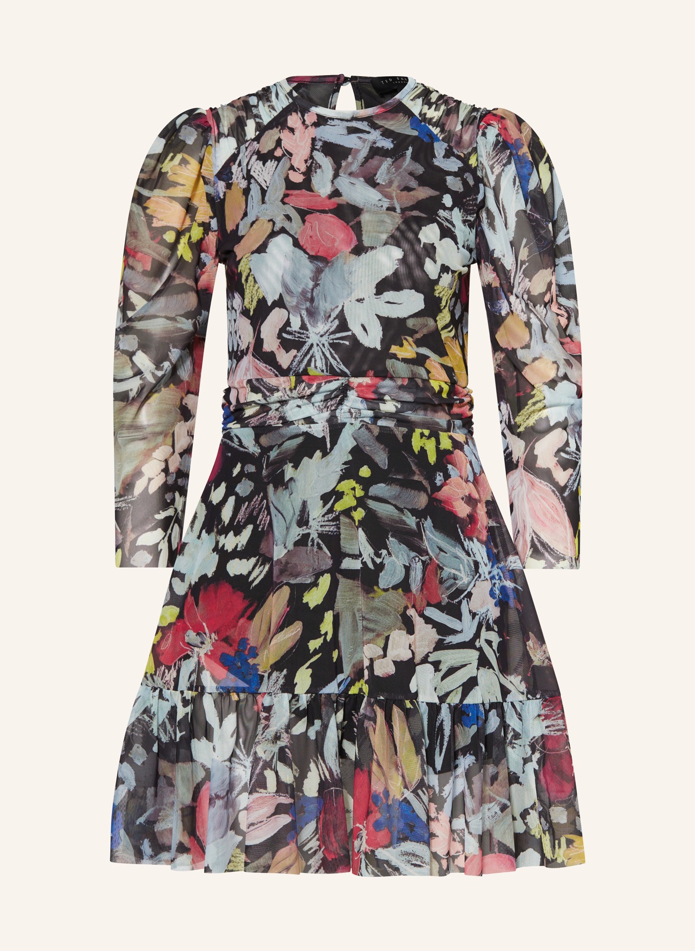 TED BAKER Mesh-Kleid PAYSLYY mit 3/4-Arm, Farbe: SCHWARZ/ MINT/ PINK (Bild 1)