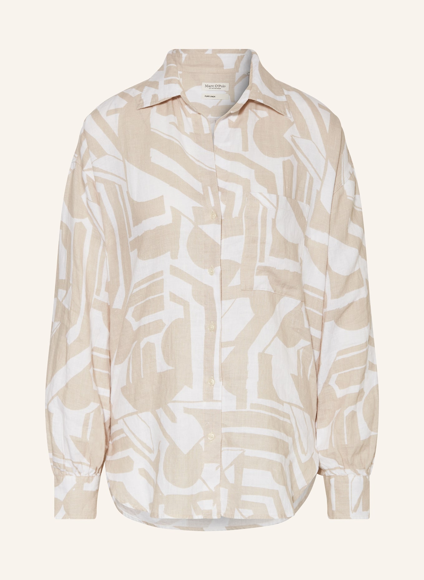 Marc O'Polo Shirt blouse made of linen, Color: BEIGE/ WHITE (Image 1)