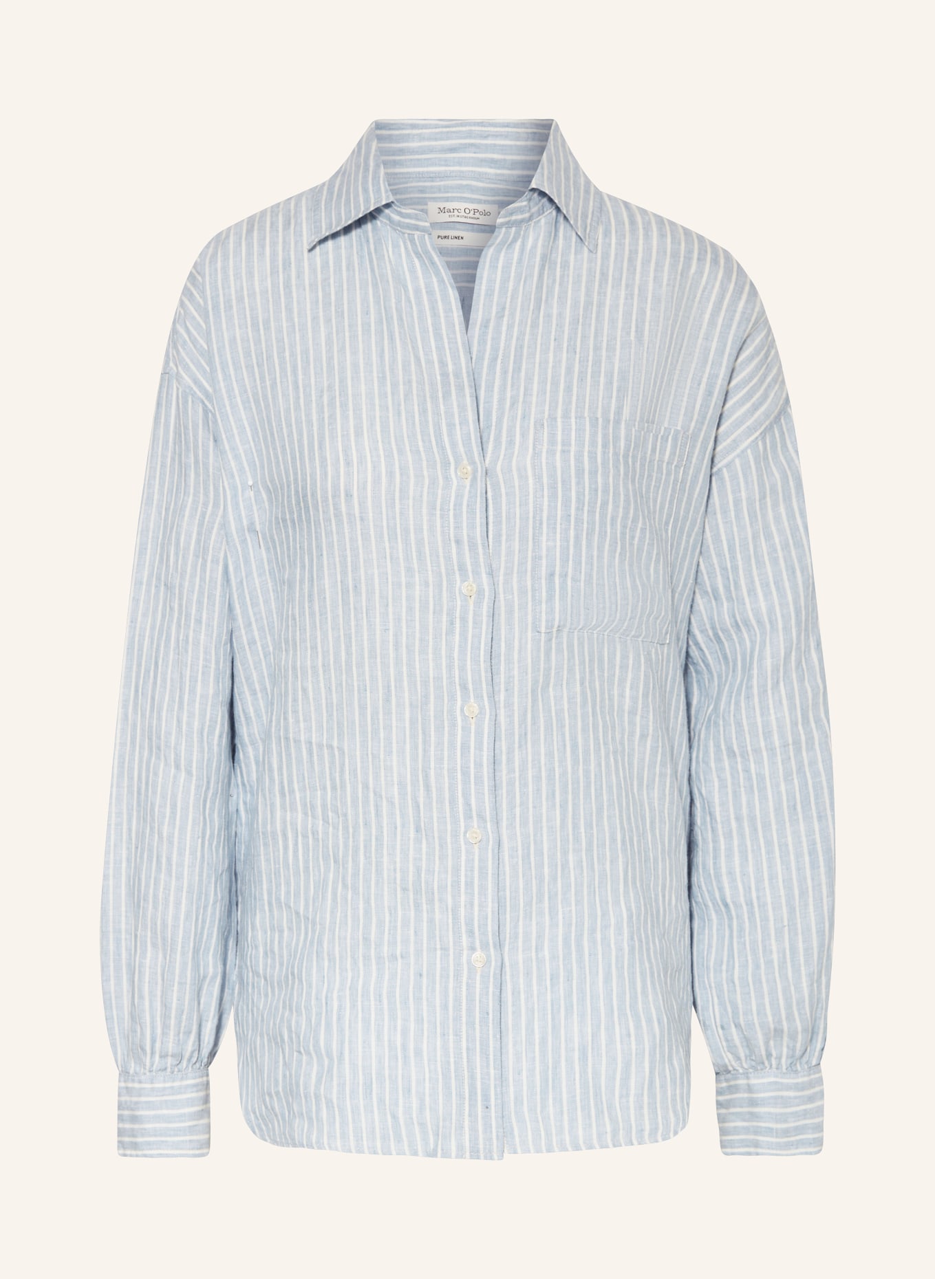 Marc O'Polo Shirt blouse made of linen, Color: LIGHT BLUE/ WHITE (Image 1)