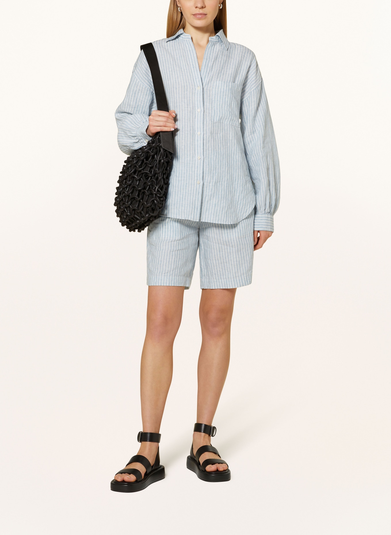 Marc O'Polo Shirt blouse made of linen, Color: LIGHT BLUE/ WHITE (Image 2)