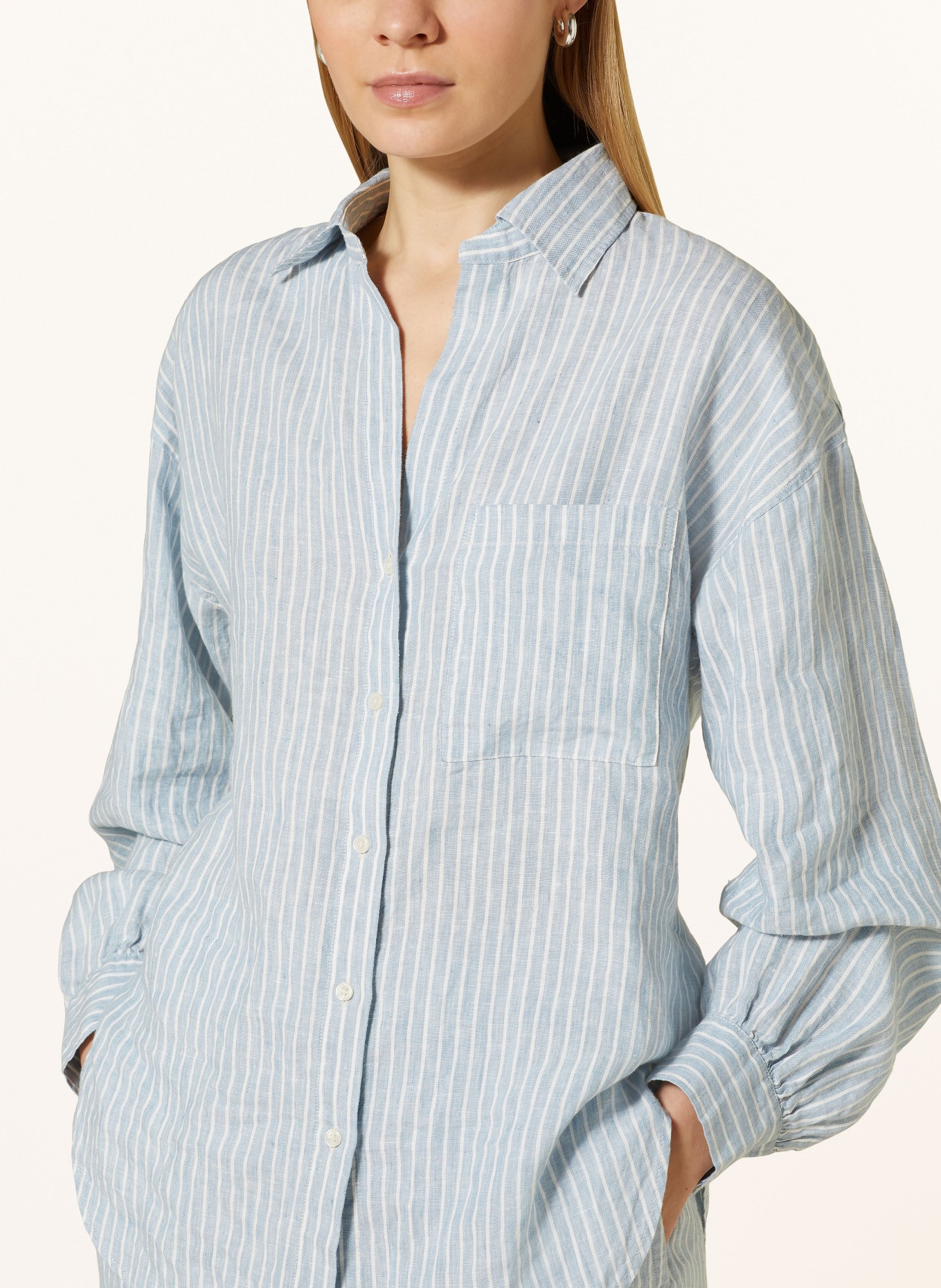 Marc O'Polo Shirt blouse made of linen, Color: LIGHT BLUE/ WHITE (Image 4)