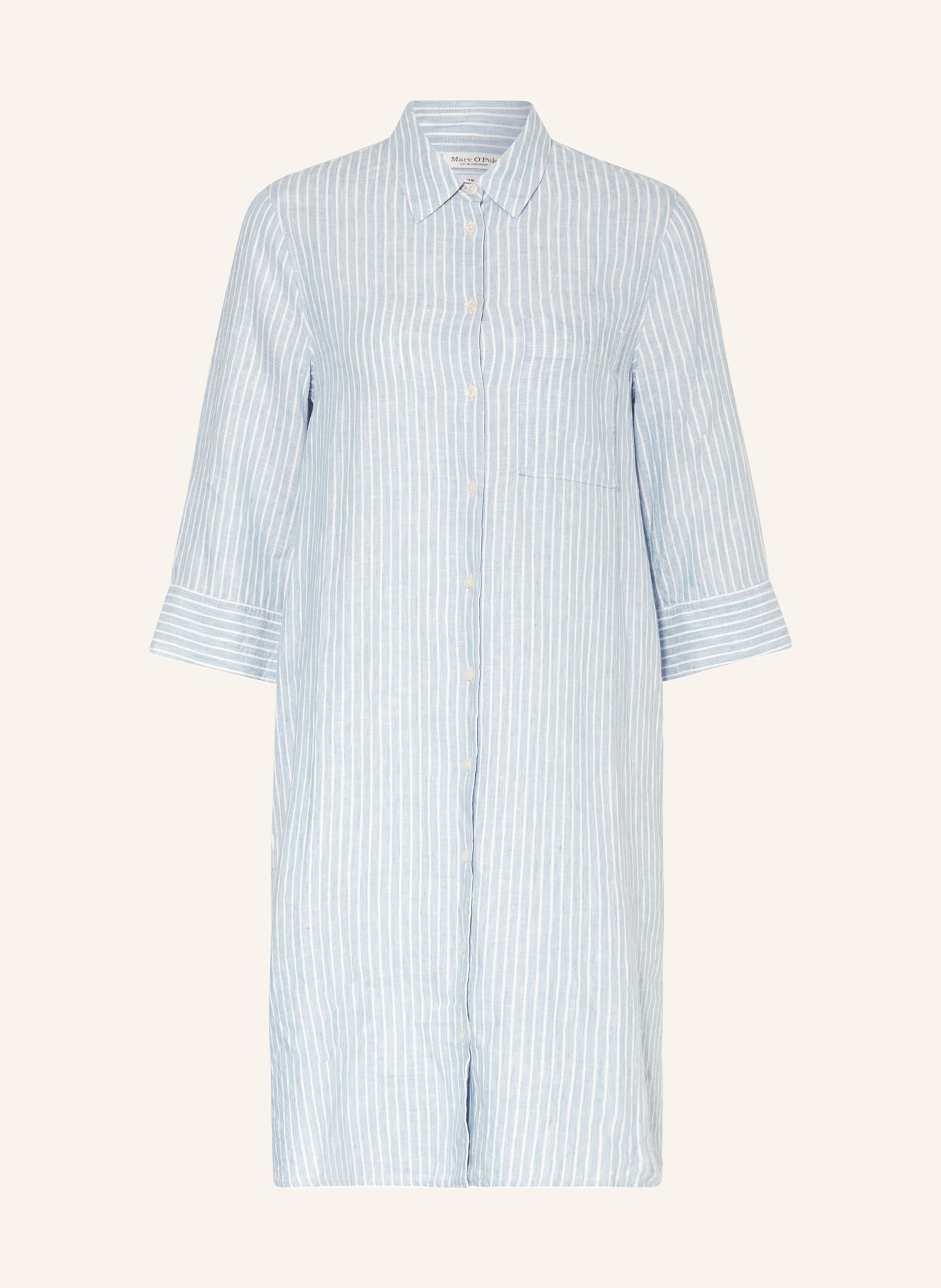 Marc O'Polo Shirt dress made of linen with 3/4 sleeves, Color: LIGHT BLUE/ WHITE (Image 1)