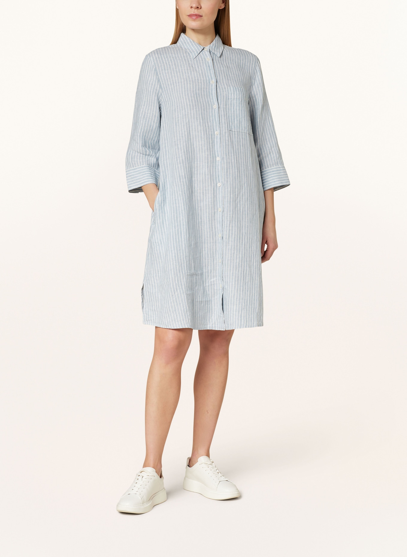 Marc O'Polo Shirt dress made of linen with 3/4 sleeves, Color: LIGHT BLUE/ WHITE (Image 2)