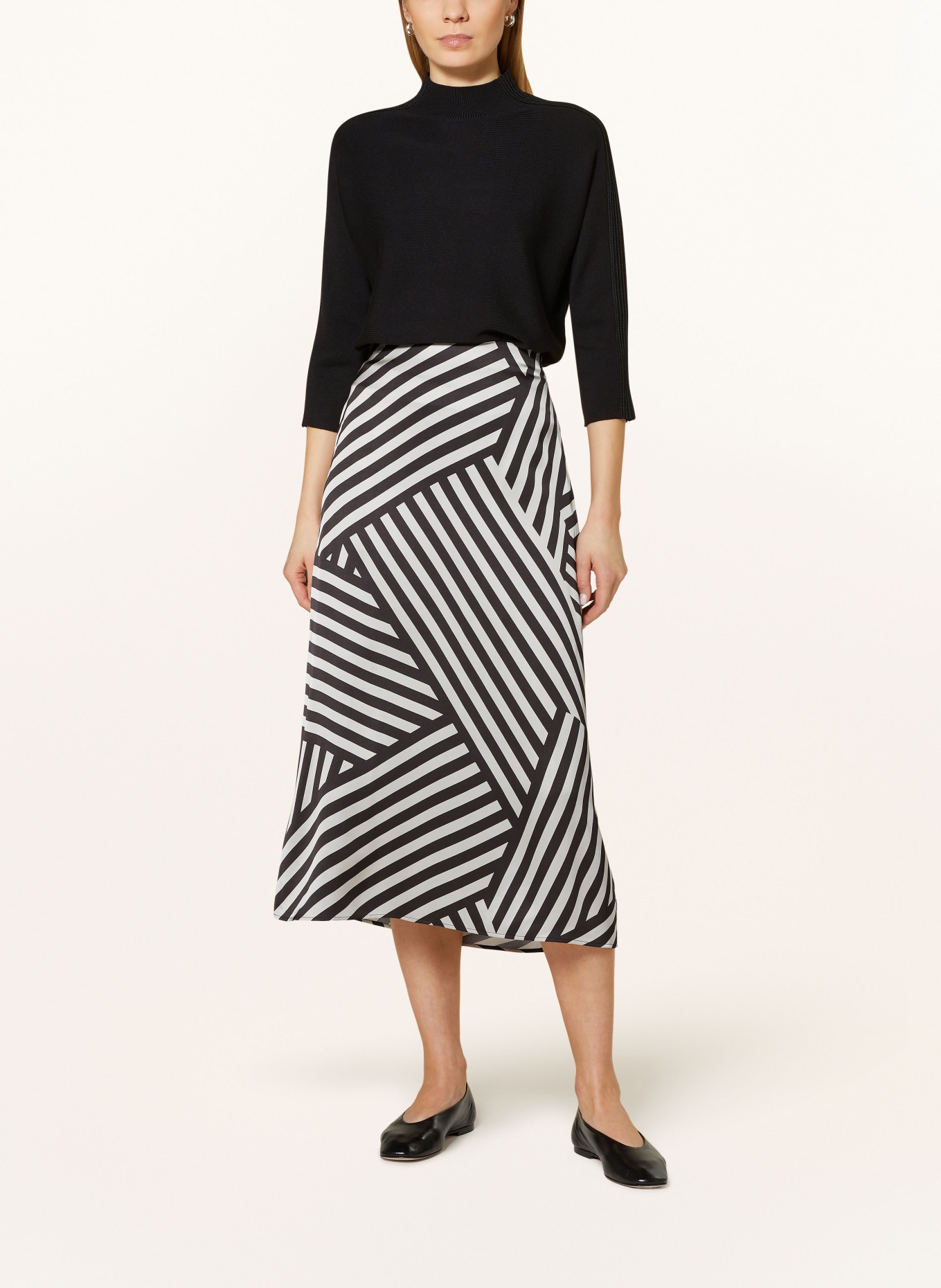 Satin black and white striped skirt cheap