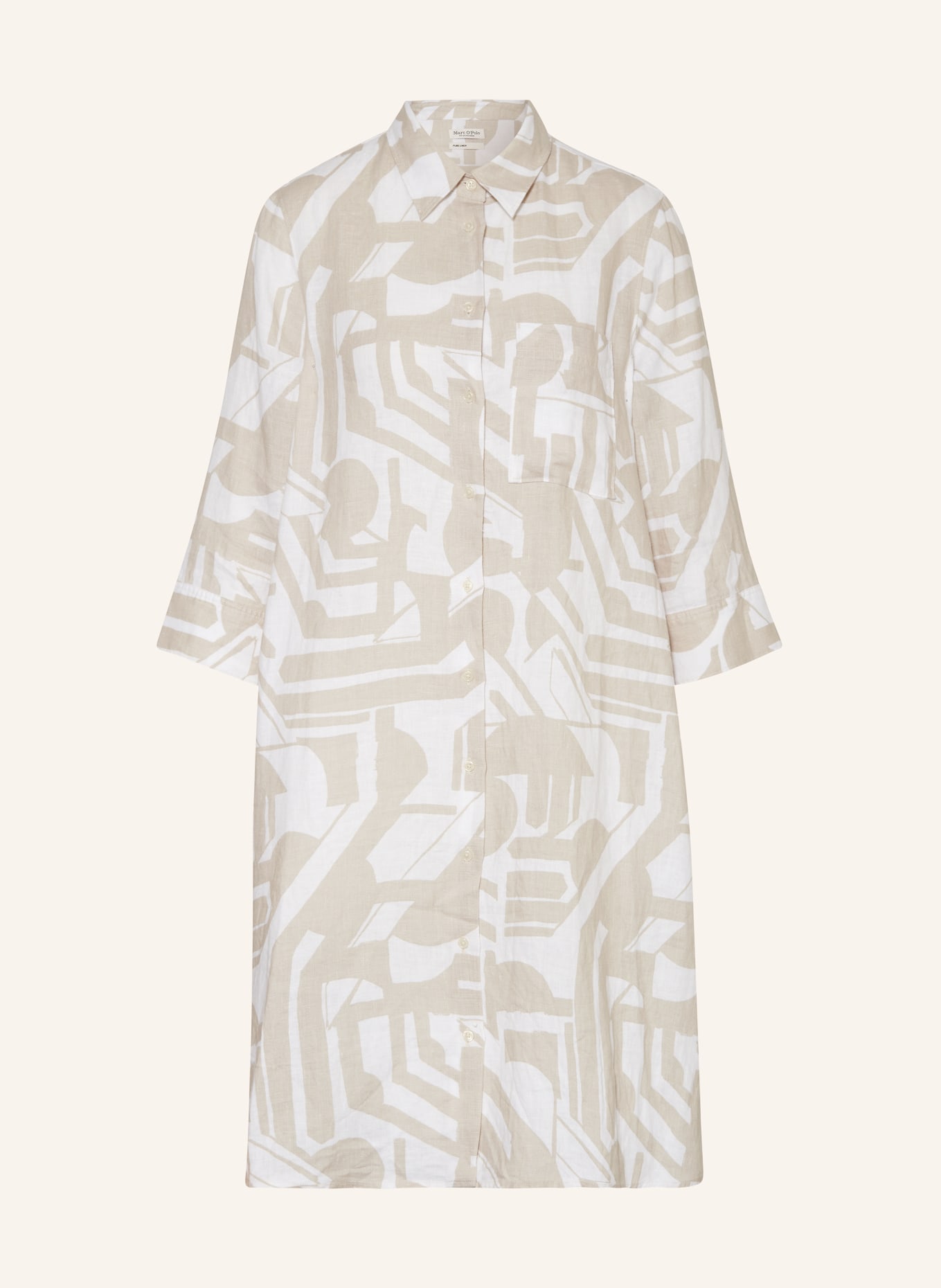 Marc O'Polo Hemdblusenkleid aus Leinen mit 3/4-Arm, Farbe: BEIGE/ WEISS (Bild 1)