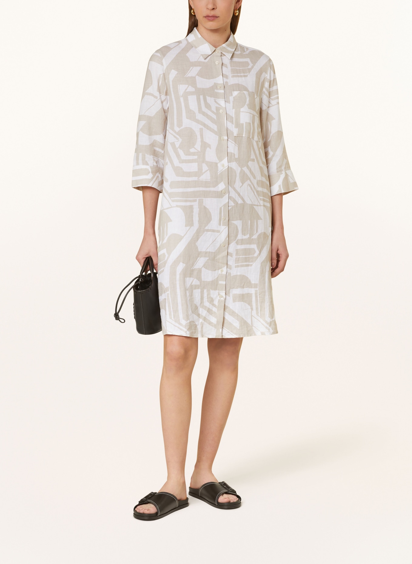 Marc O'Polo Shirt dress made of linen with 3/4 sleeves, Color: BEIGE/ WHITE (Image 2)