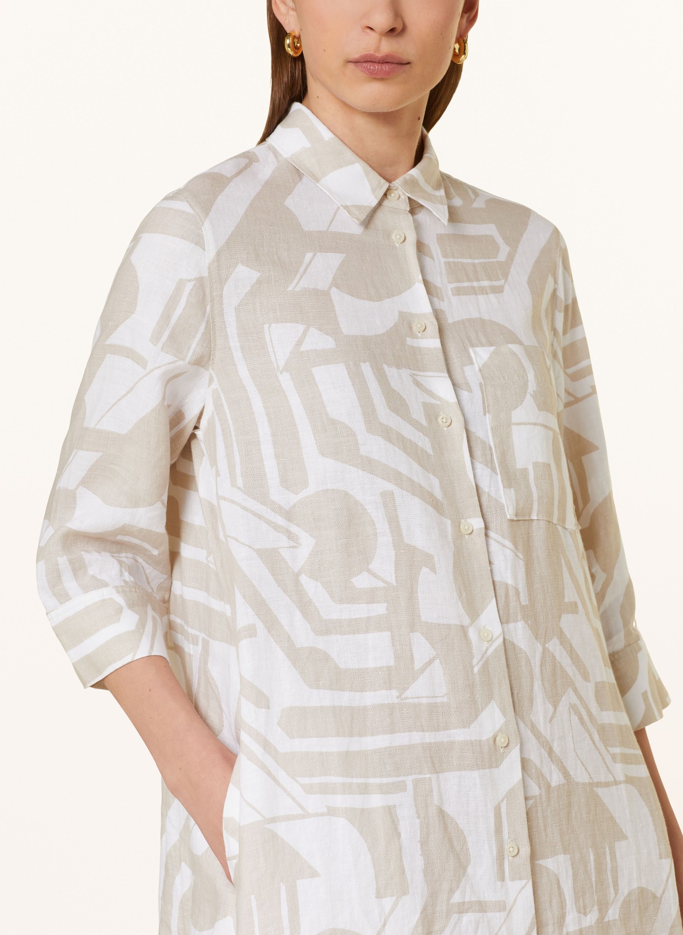 Marc O'Polo Hemdblusenkleid aus Leinen mit 3/4-Arm, Farbe: BEIGE/ WEISS (Bild 4)