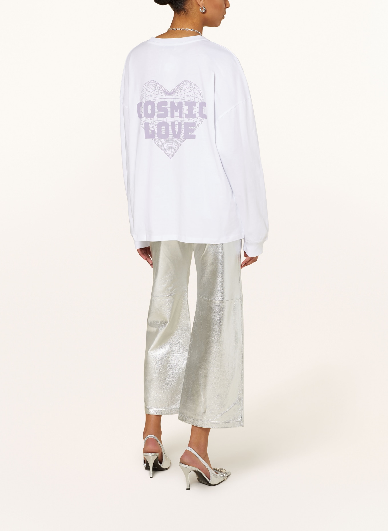 OH APRIL Oversized long sleeve shirt COSMIC LOVE, Color: WHITE/ PURPLE (Image 2)