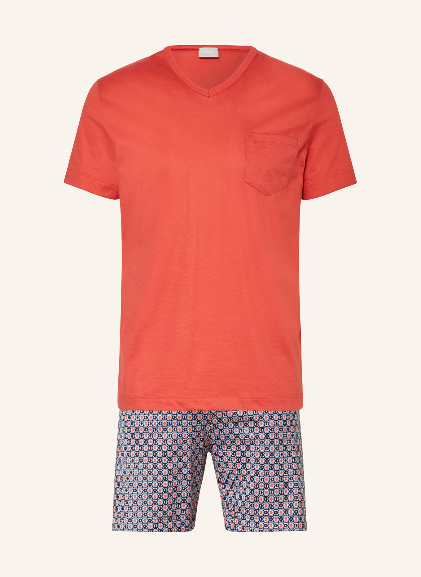 mey Shorty-Schlafanzug Serie RED GEO, Farbe: HELLROT/ DUNKELBLAU/ HELLBLAU (Bild 1)