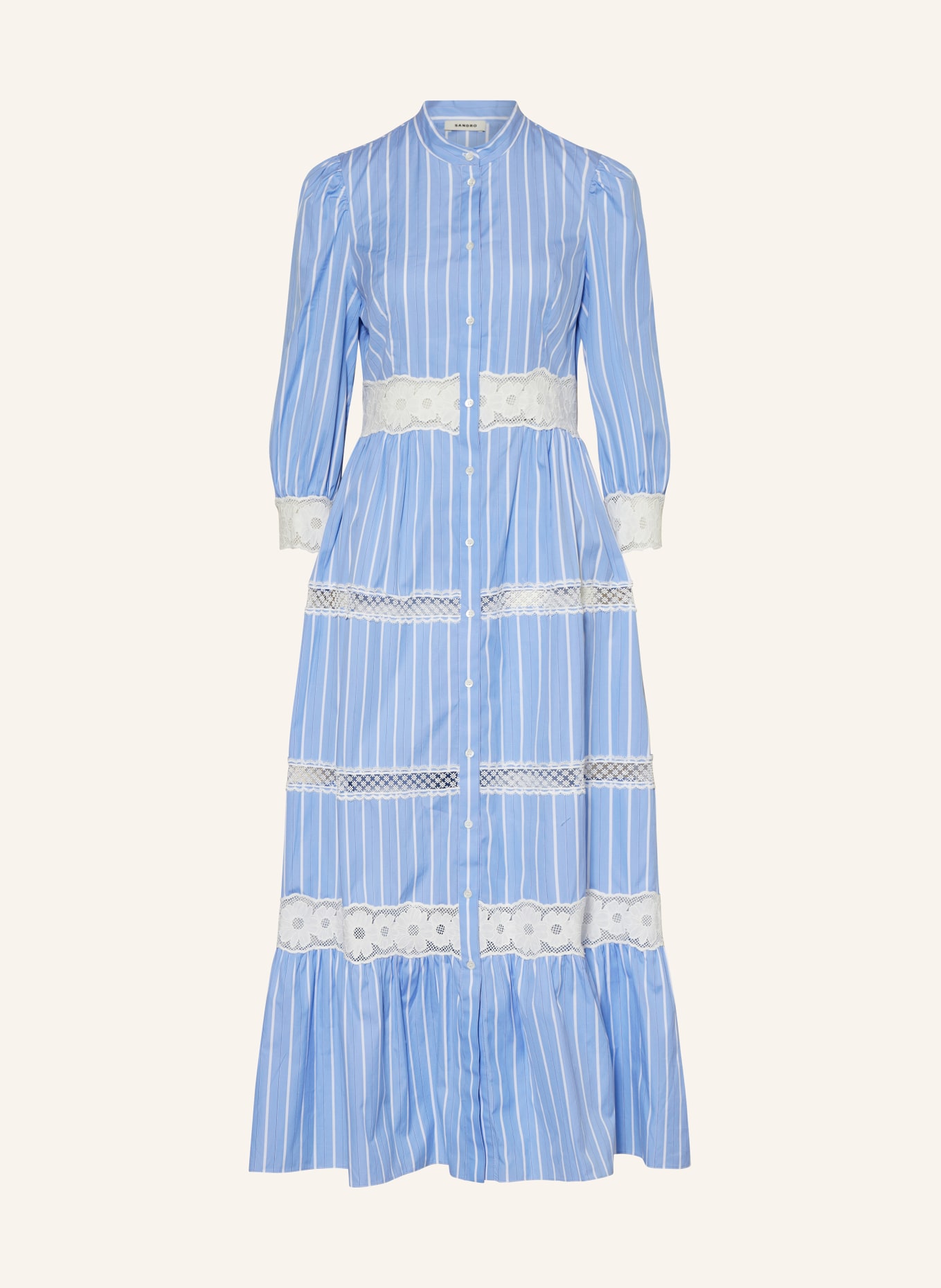 SANDRO Sukienka koszulowa z dziurkowaną koronką, Kolor: BIAŁY/ JASNONIEBIESKI (Obrazek 1)
