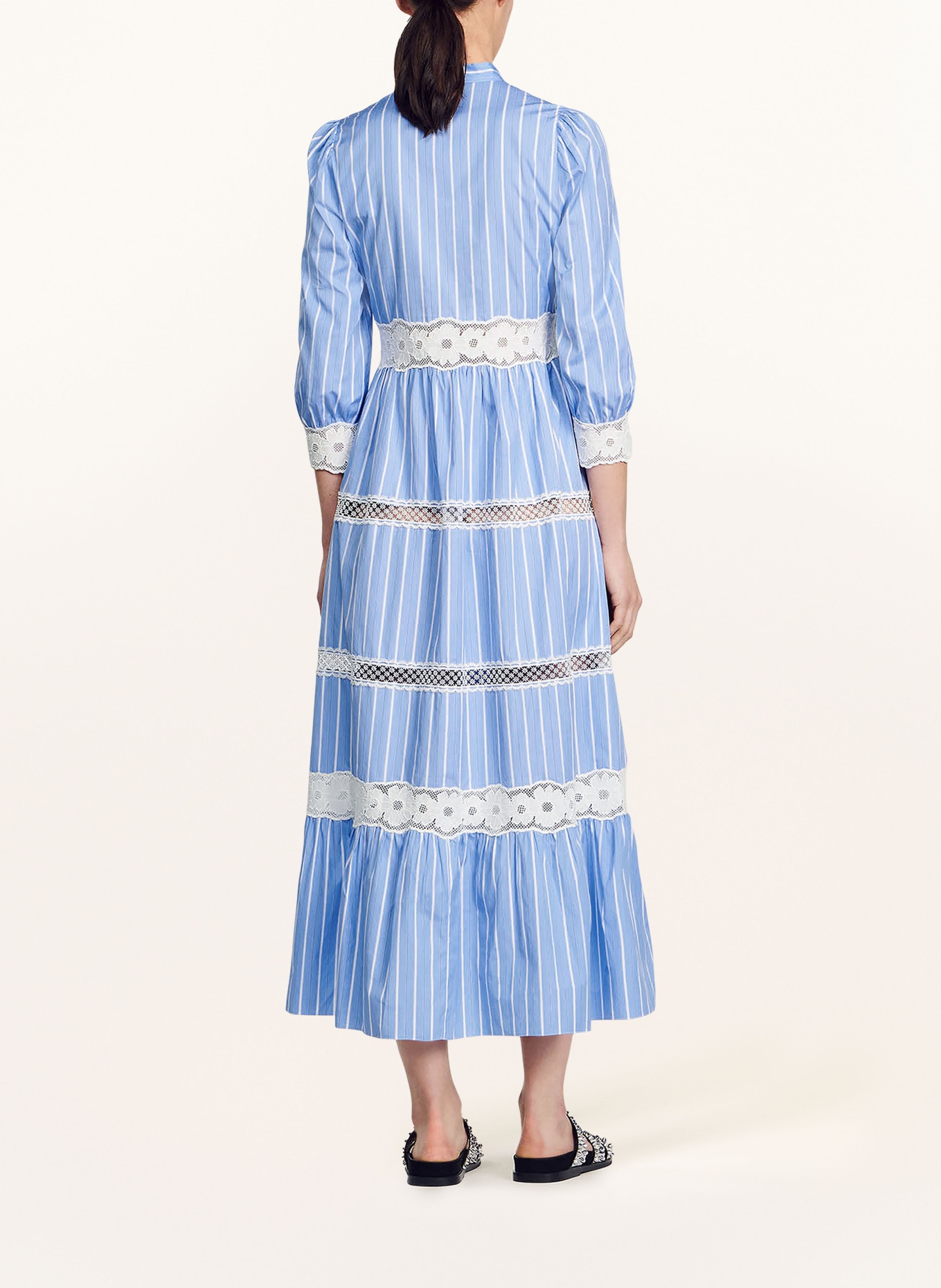 SANDRO Sukienka koszulowa z dziurkowaną koronką, Kolor: BIAŁY/ JASNONIEBIESKI (Obrazek 3)