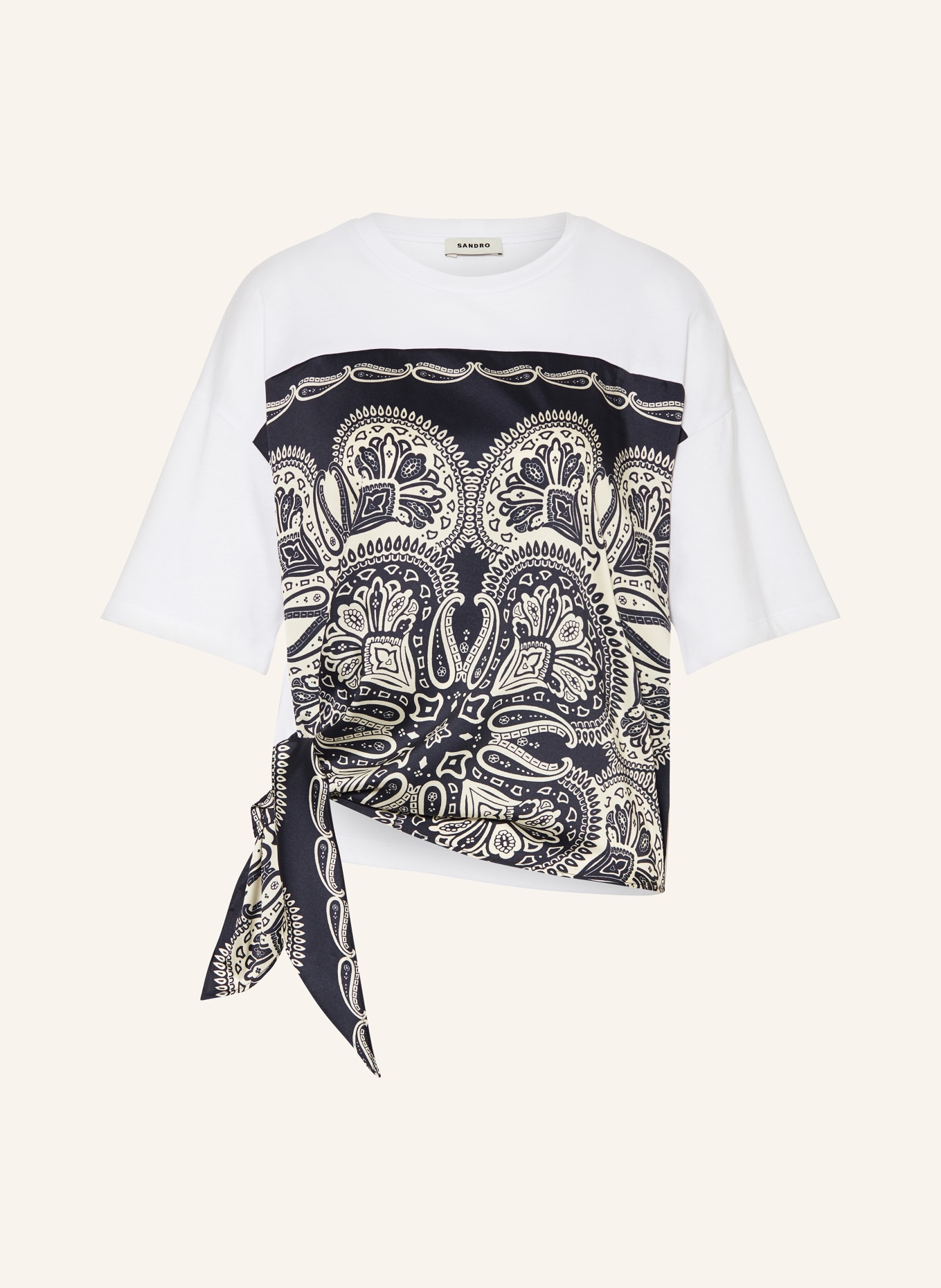 SANDRO T-Shirt im Materialmix, Farbe: DUNKELBLAU/ BEIGE (Bild 1)