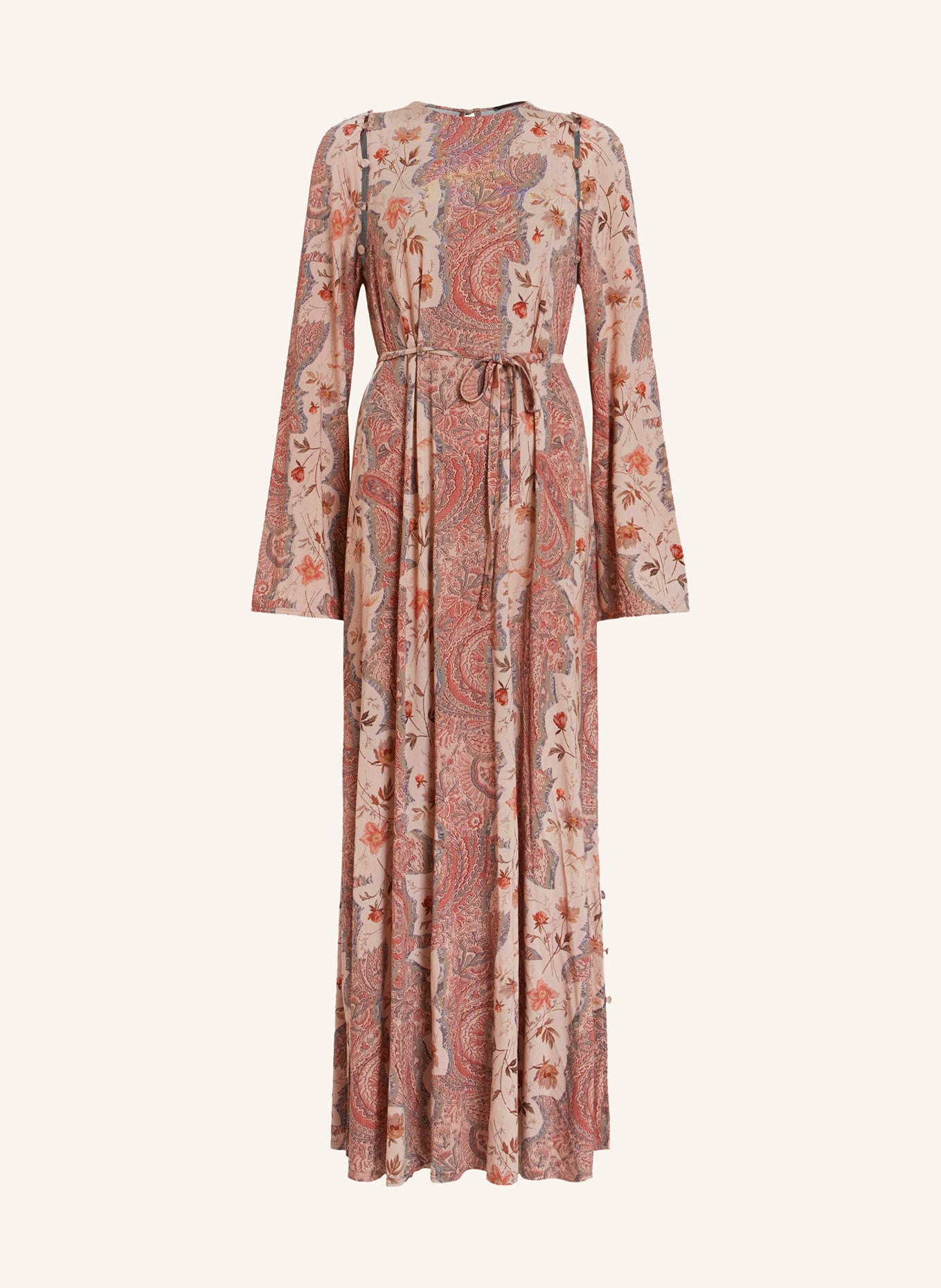 ALLSAINTS Kleid SUSANNAH CASCADE mit abnehmbaren Ärmeln, Farbe: HELLGRÜN/ ALTROSA/ CREME (Bild 1)