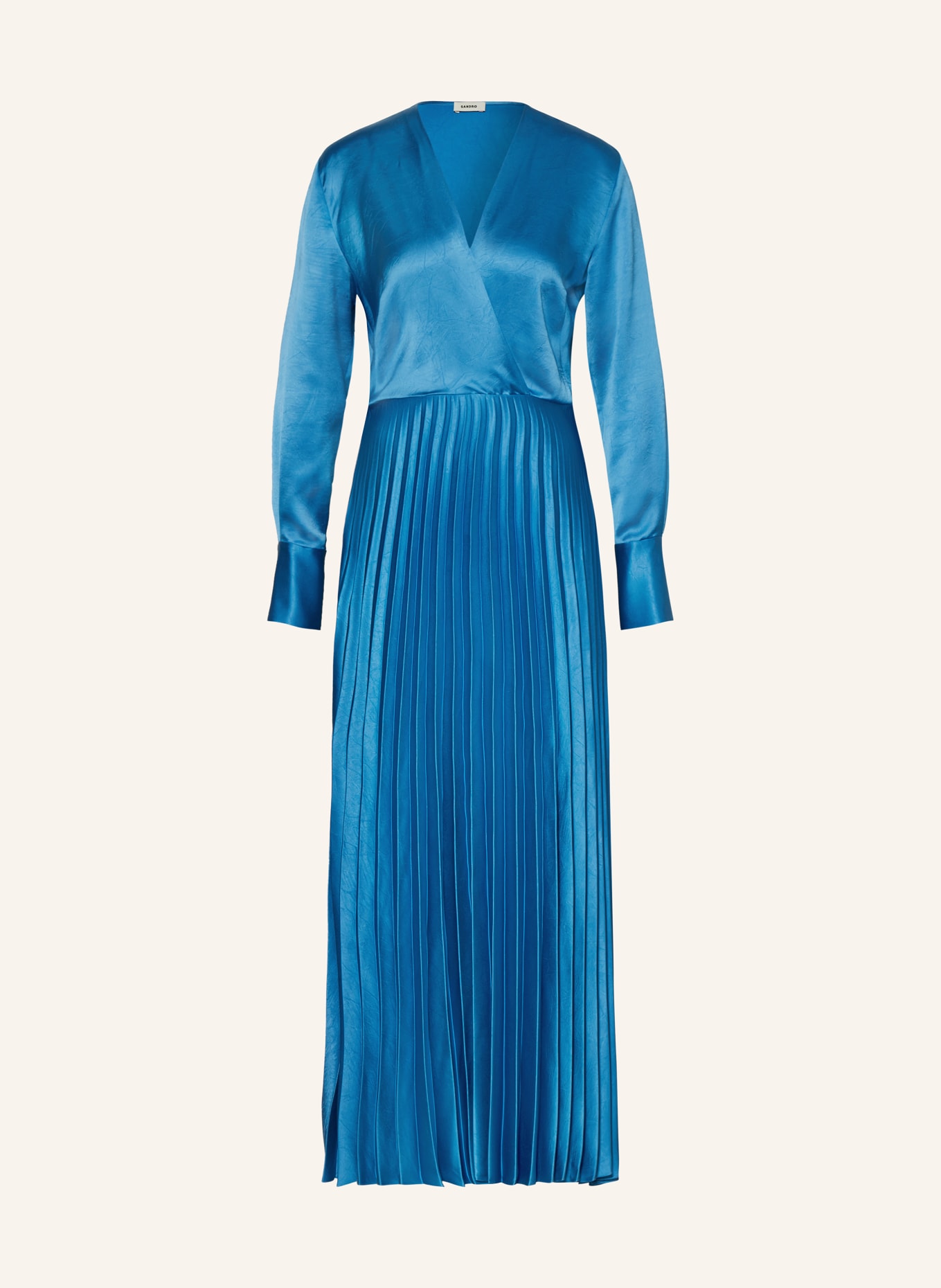 SANDRO Sukienka plisowana z satyny, Kolor: JASNONIEBIESKI (Obrazek 1)