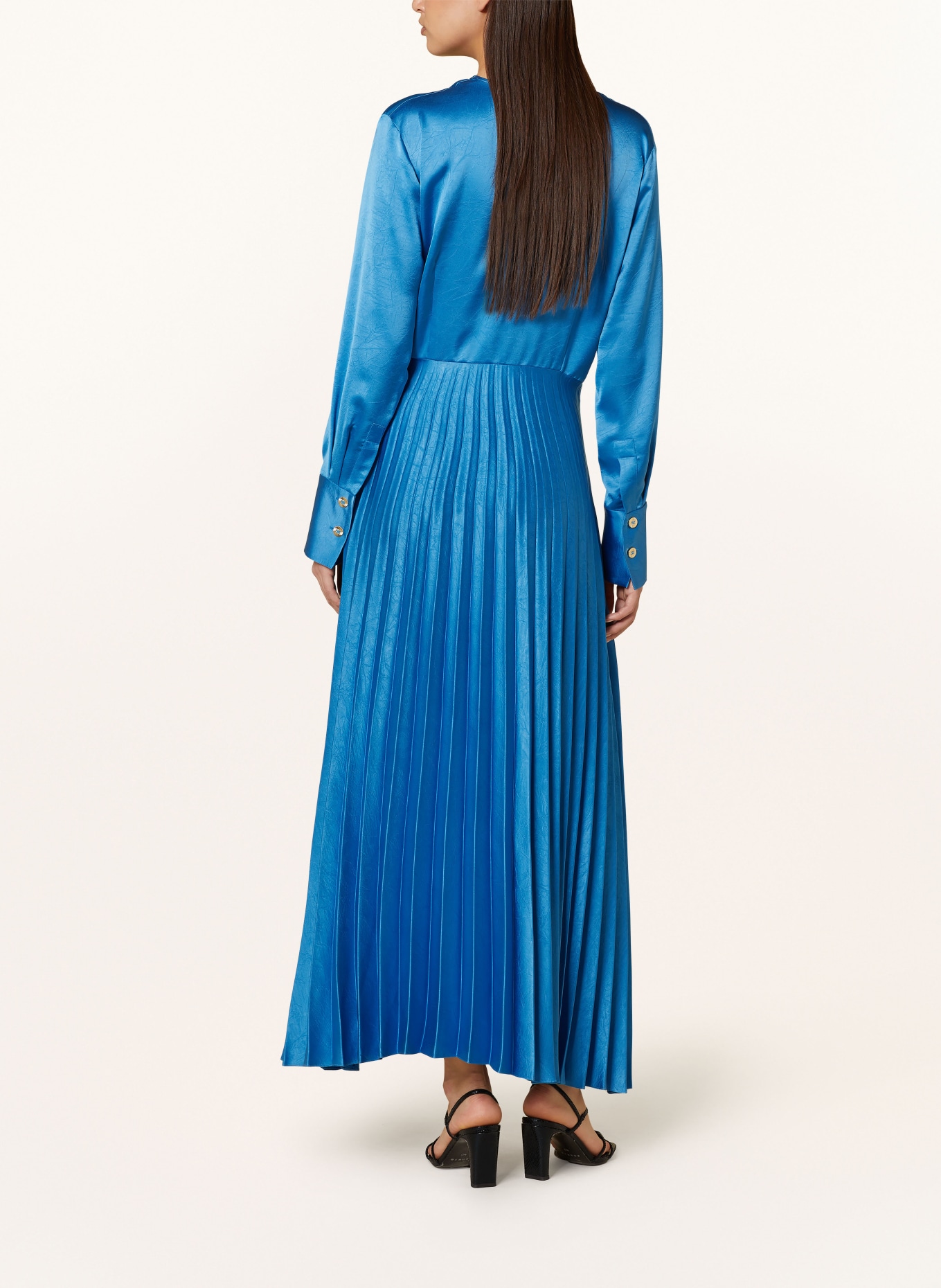 SANDRO Sukienka plisowana z satyny, Kolor: JASNONIEBIESKI (Obrazek 3)