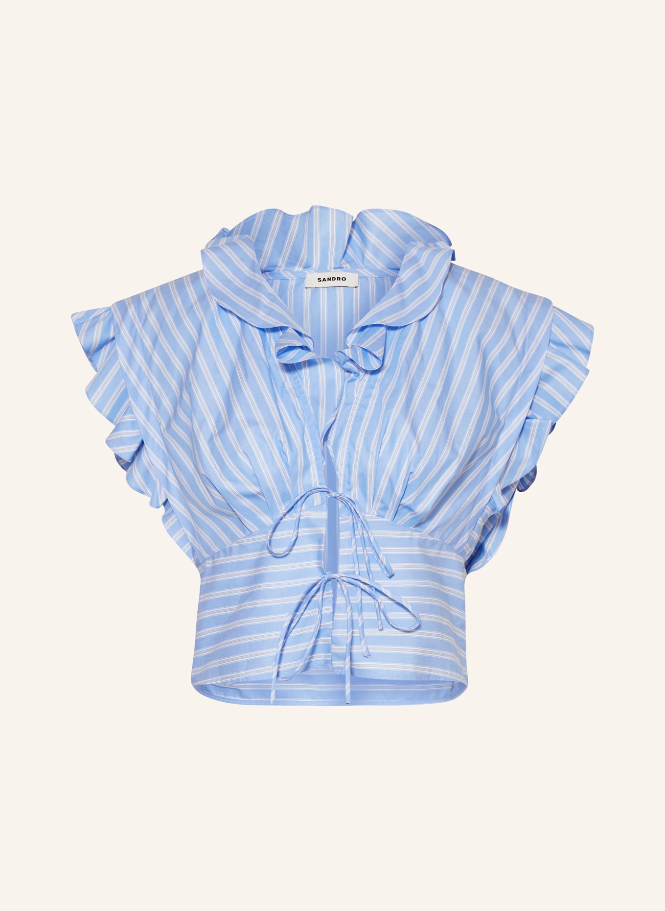 SANDRO Cropped-Bluse, Farbe: HELLBLAU/ WEISS (Bild 1)