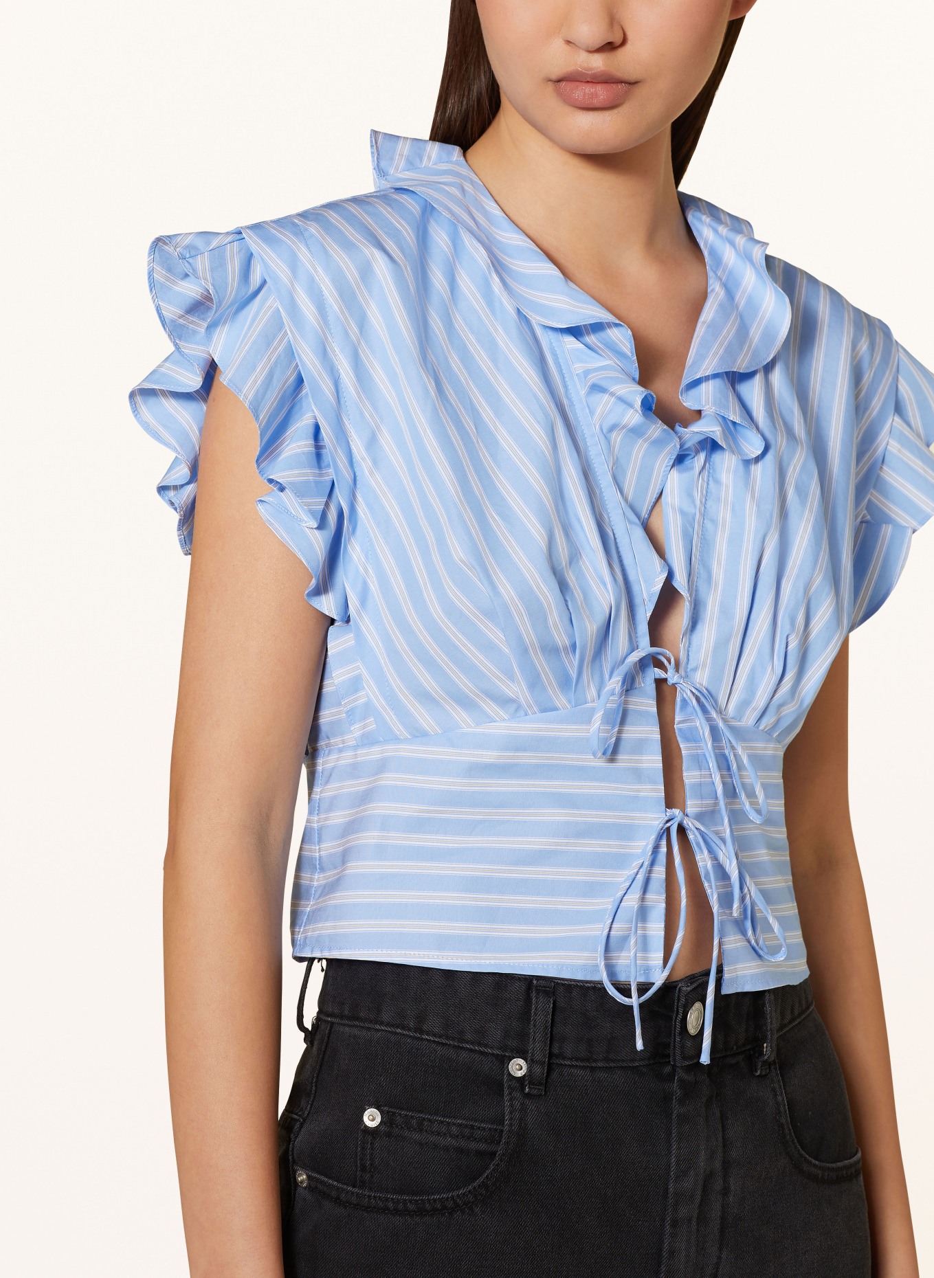 SANDRO Cropped-Bluse, Farbe: HELLBLAU/ WEISS (Bild 4)